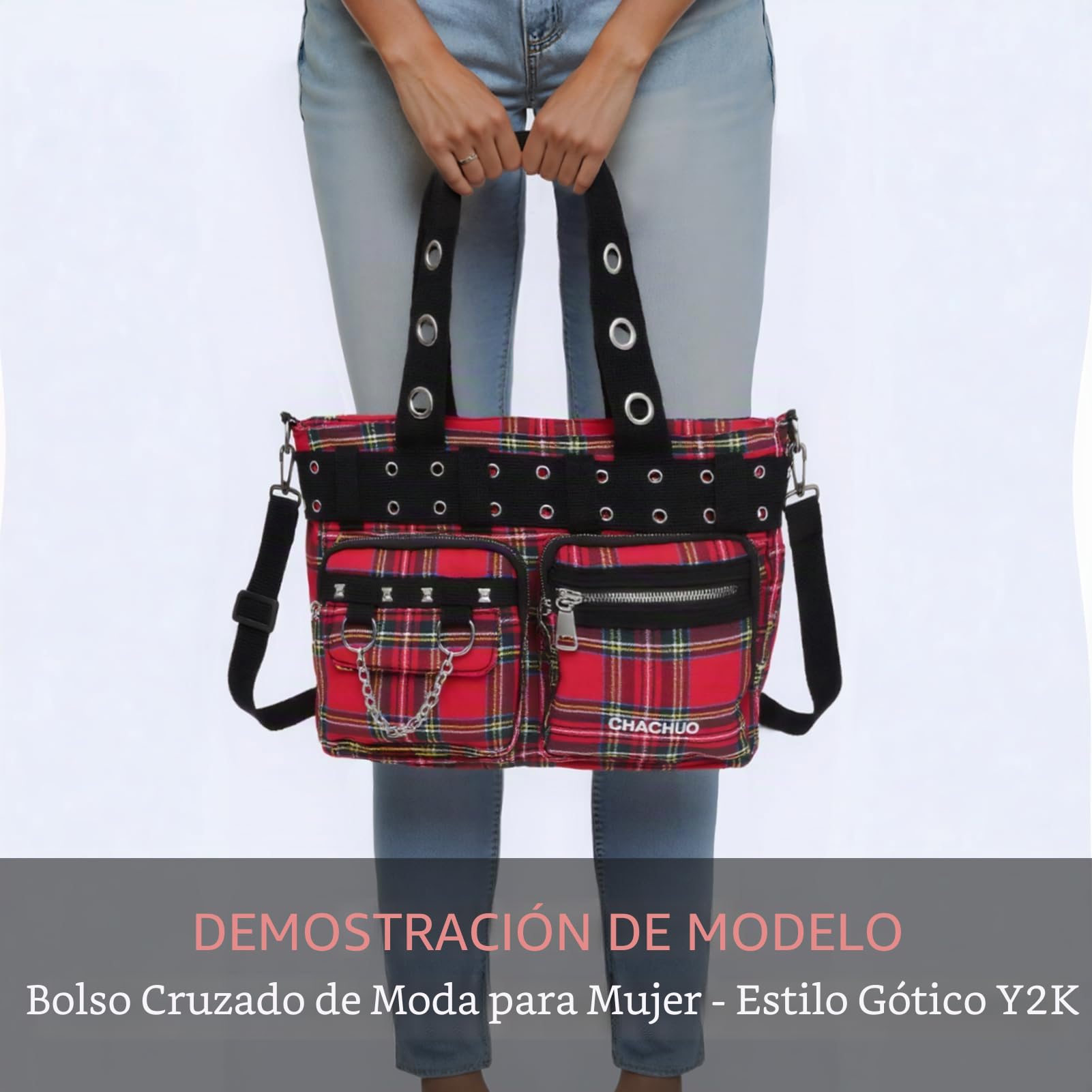 Bolso de bandolera para mujer Bolso de mano gótico Y2K Bolso de hombro de diseño de cuadros Gran capacidad Oficina Trabajo Viaje Compras Duradero