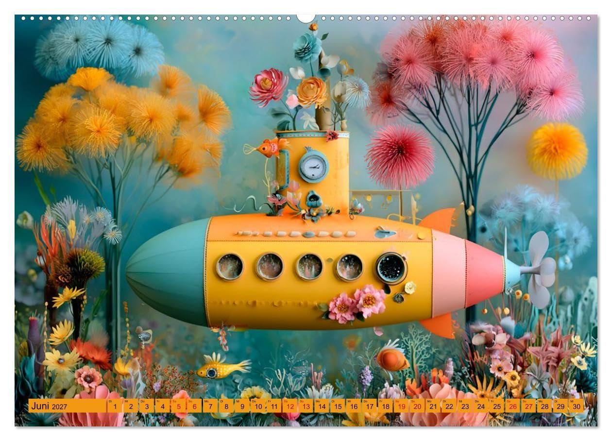 Zwischen Blütenmeer und Bullauge (hochwertiger Premium Wandkalender 2027 DIN A2 quer), Kunstdruck in Hochglanz: Fantasievolle KI-Kunst voller ... zwischen Korallen und Fantasie