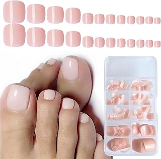 AddFavor 240pcs Press on Toenails for Women Fake Toe Nail Press ons, Nude Toe Press on Nails Glossy Press on Toe Nails Full Cover Glue on Toenails for Women and Girls, 12 sizes