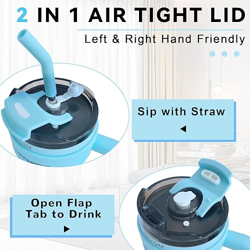 Miniatura 2 de SEYGM Vaso aislado de 24 onzas con asa a prueba de derrames botella de agua, taza de café, taza de viaje para automóvil, oficina, deportes, bebida