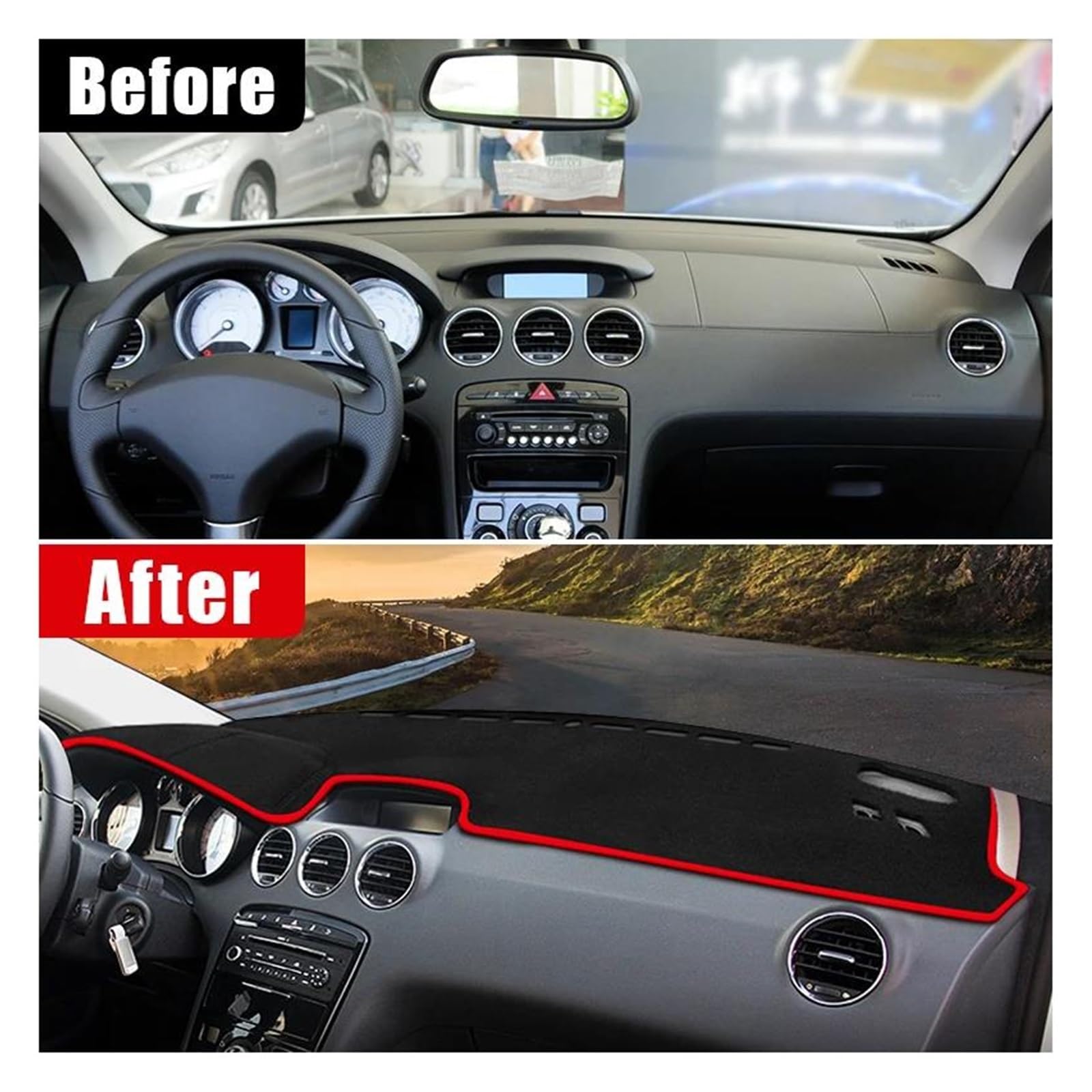 Center Konsole Für Peugeot 308 SW T7 Für GTI 2007-2013 Auto Armaturenbrett Abdeckung Matte Sonnenschutz Rutschfeste Pad Zubehör Armaturenbrett Matte Interior | Red Side RHD