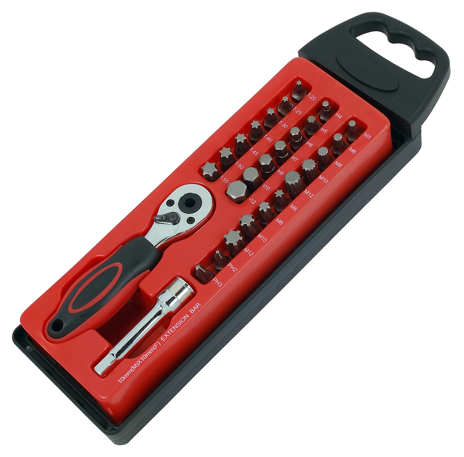 Neilsen Ct2286 27Pc Hex, Spline, Star, Ribe, Phillips Bit Set With 10Mm Hex Drive Ratchet Handle | 3In / 75Mm Extension Bar | Sizes: 4–12Mm, M5–M12, T20–T55
