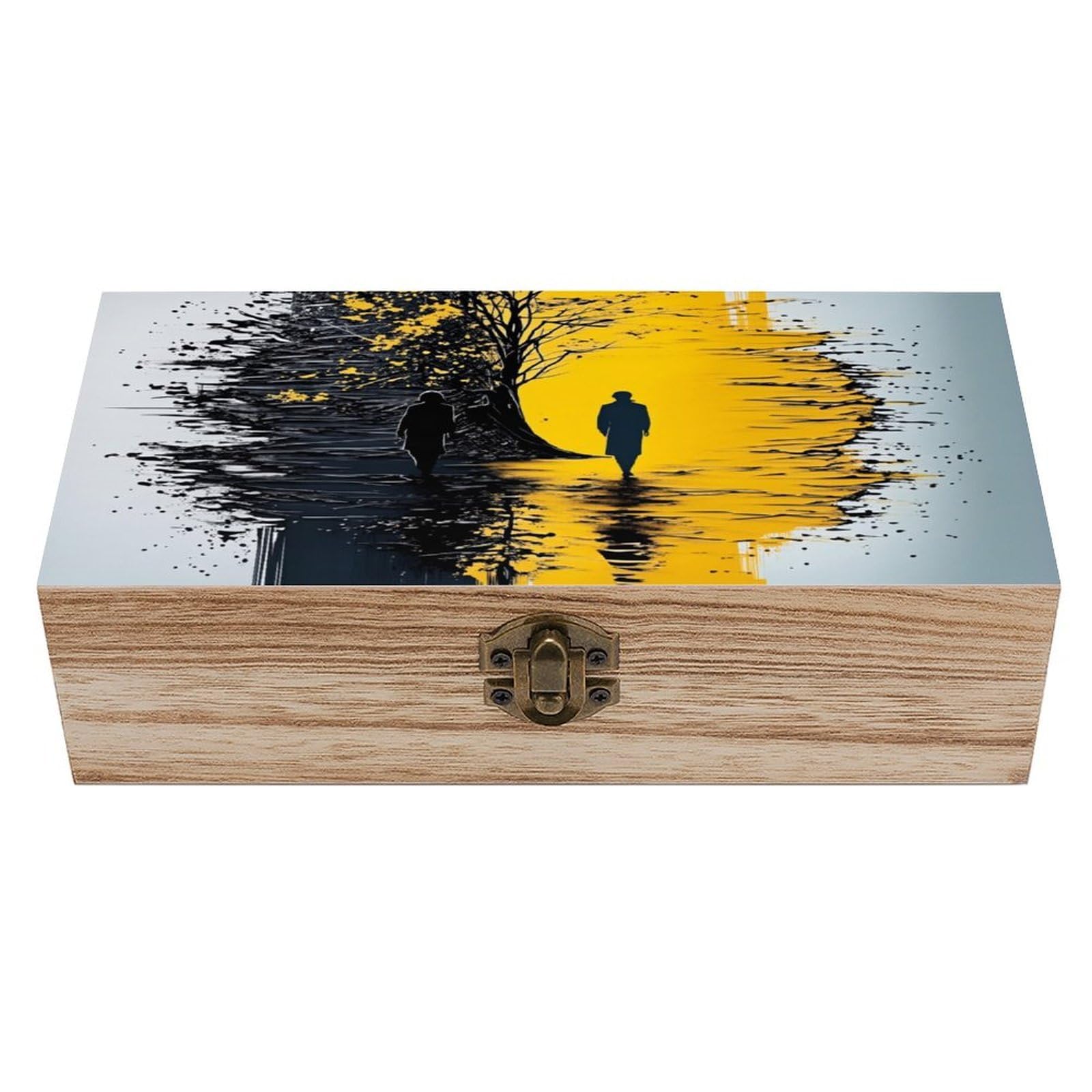 asbwuo Brushed And Person Silhouette Vintage Wooden Keepsake Box
