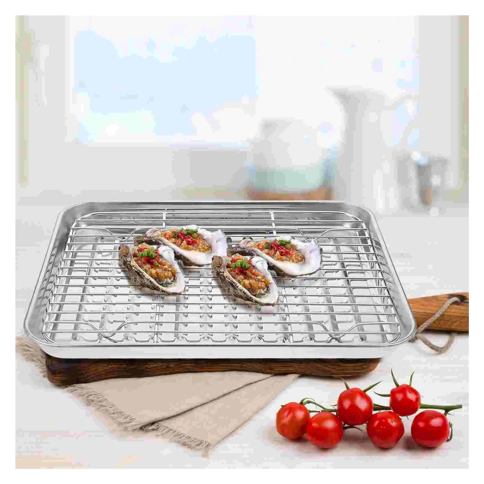 Backblech Obst-Set, Backgeschirr, Grillplatte, Bratpfanne aus Edelstahl, Bratblech mit Rost(Multi)