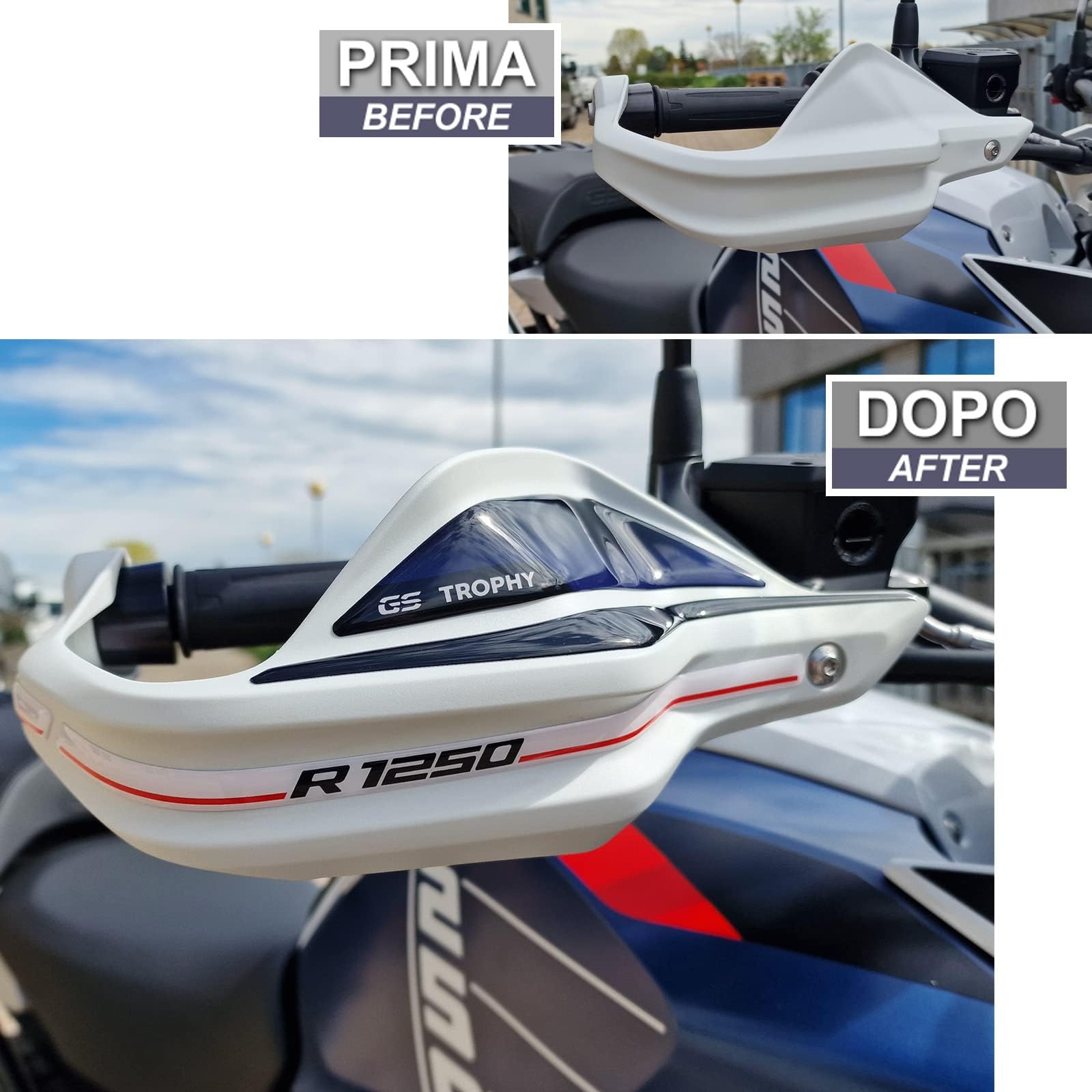 Resin Bike Adesivi Moto Compatibile con Bmw R 1250 GS Triple Black 2021-2024. Protezioni Maniglie Passeggero da Urti e Graffi. Adesivi 3D Resinati - Nero e Argento Spazzolato