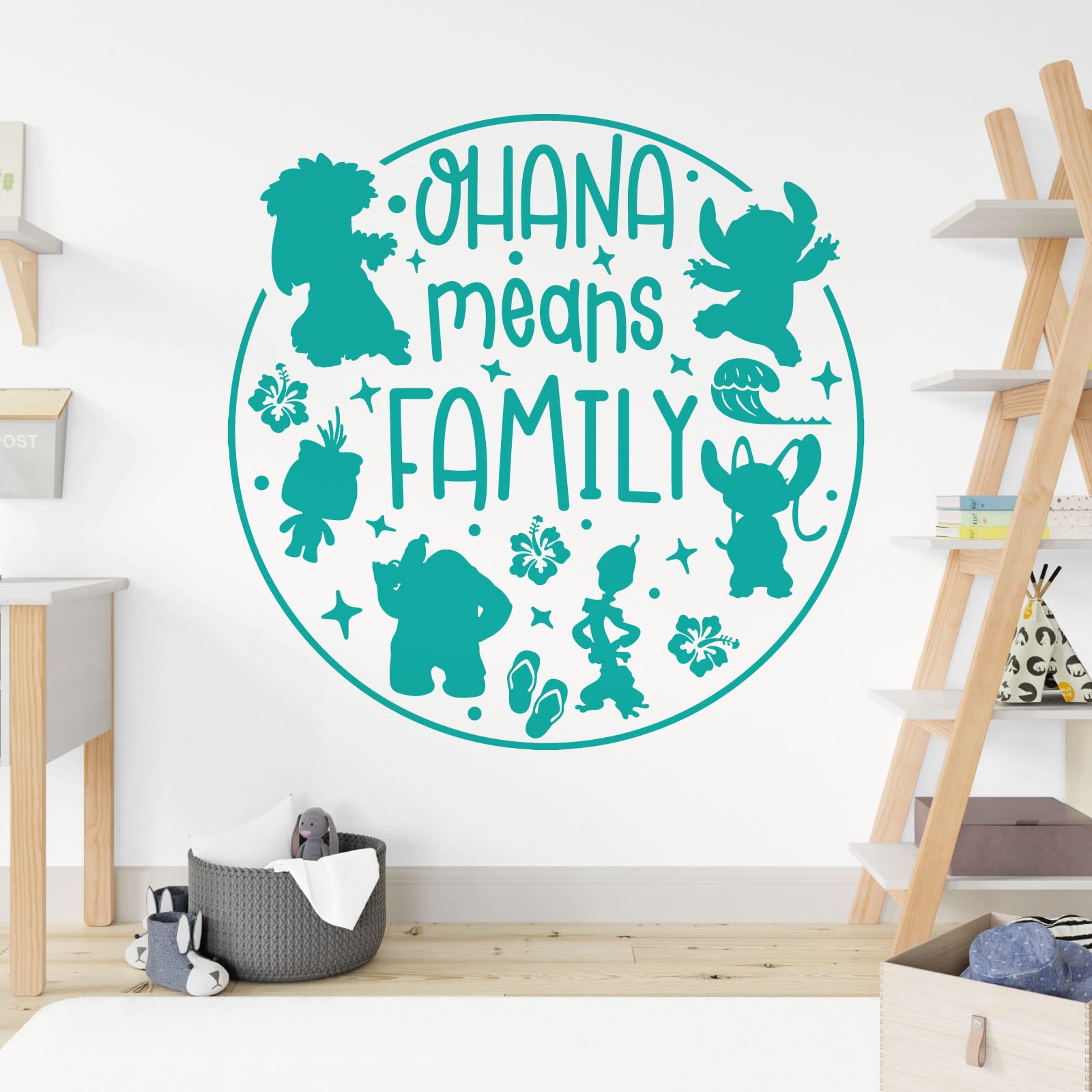 Ohana Means Family - Lilo and Stitch - Children Decal Wall Sticker [Large] [Turquoise]