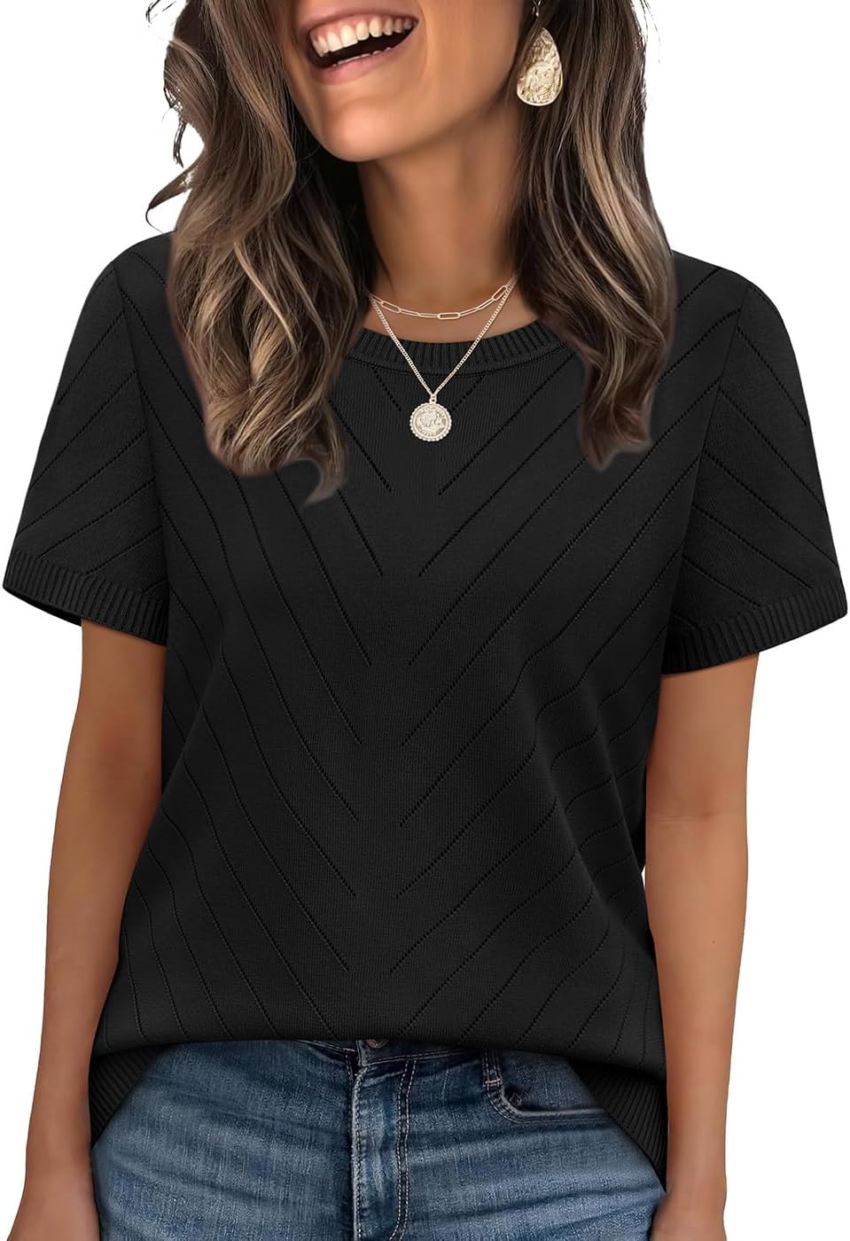 WIHOLL Short Sleeve Sweater for Women Trendy Summer Tops Crew Neck Business Casual Outfits 2026