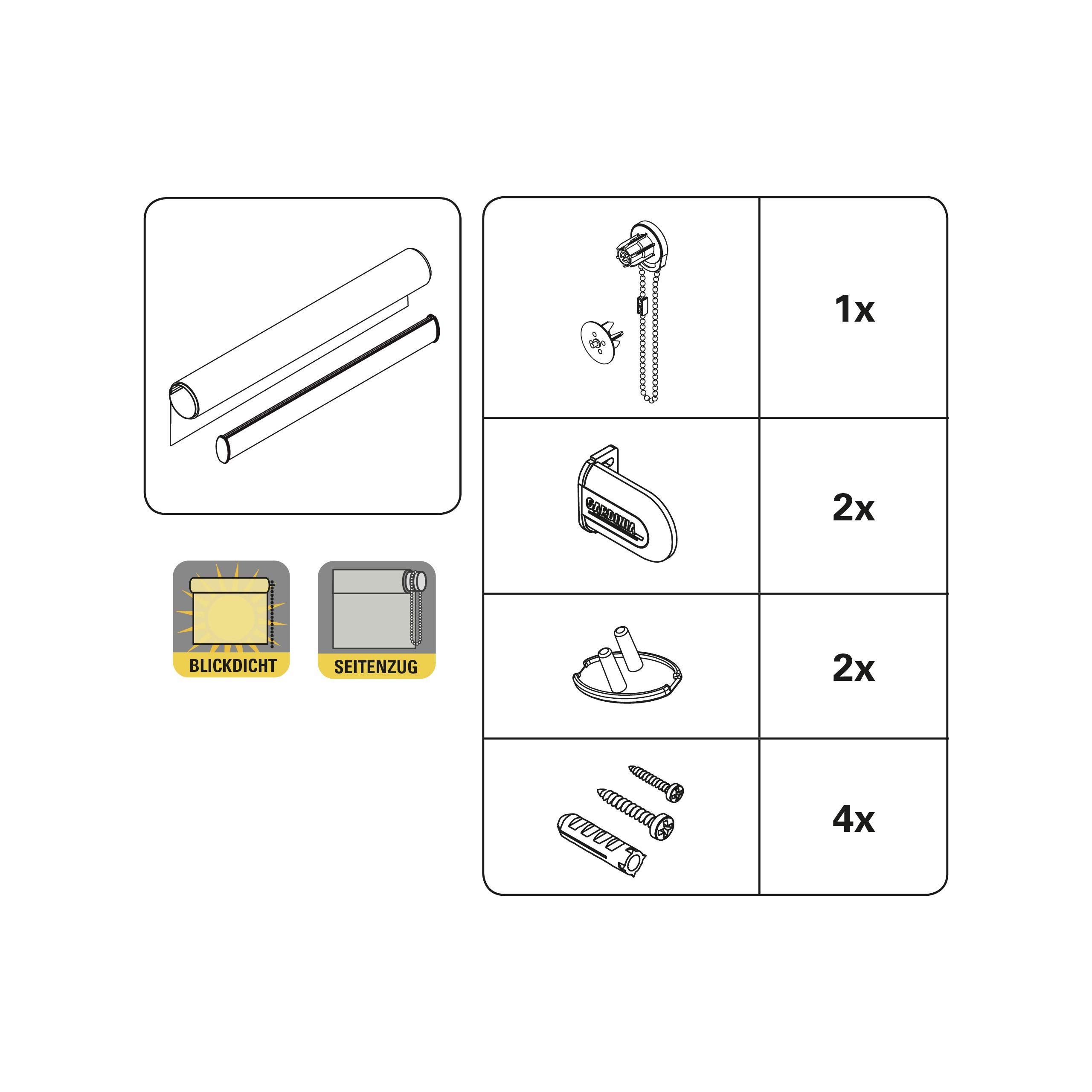 GARDINIA Store Enrouleur à Traction latérale, Montage au Plafond, Mural ou sur Niche, Transparent, Opaque, Kit de Montage Inclus, Blanc, 122 x 180 cm (LxH)