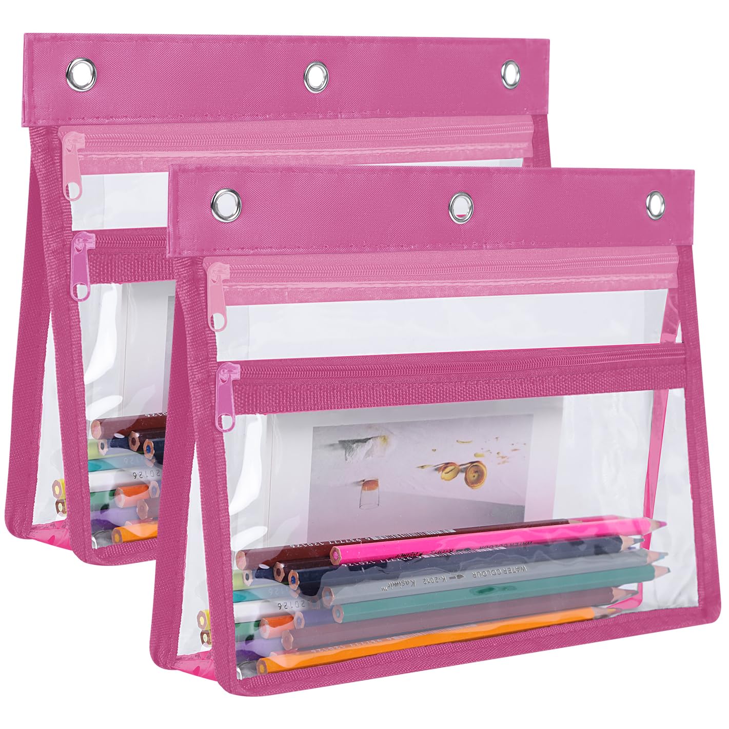 YoeeJob Pencil Pouch for 3 Ring Binder with 1.5 inch Expandable Large Capacity, Double Pockets Zipper Pencil Case, Pencil Binder Pouch for School