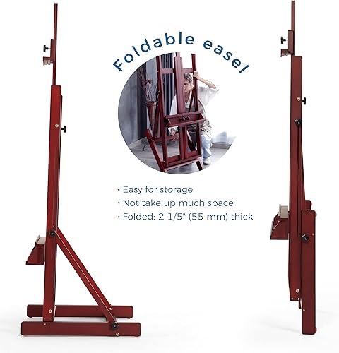 Miniatura 5 de VISWIN Caballete grande con marco en H de 53 a 91 pulgadas de alto, sostiene lienzos de hasta 78 pulgadas, caballete de estudio de artista de madera