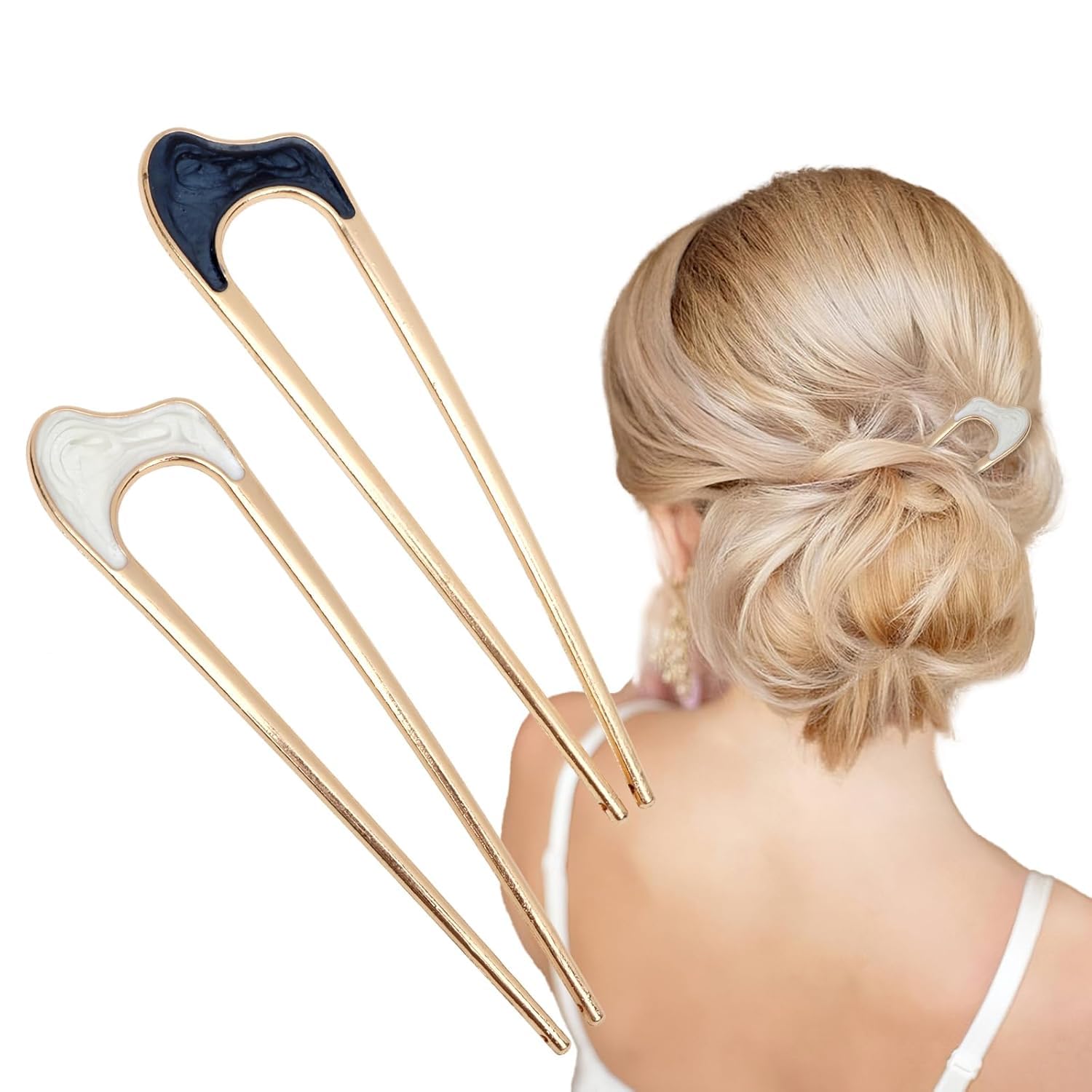 Diversa U Shaped French Twist Hair Pins with Shell Decoration – Durable Metal Hair Forks for Women,Bun Holders, Updo Styling Accessories for Thick & Fine Hair (Colour)