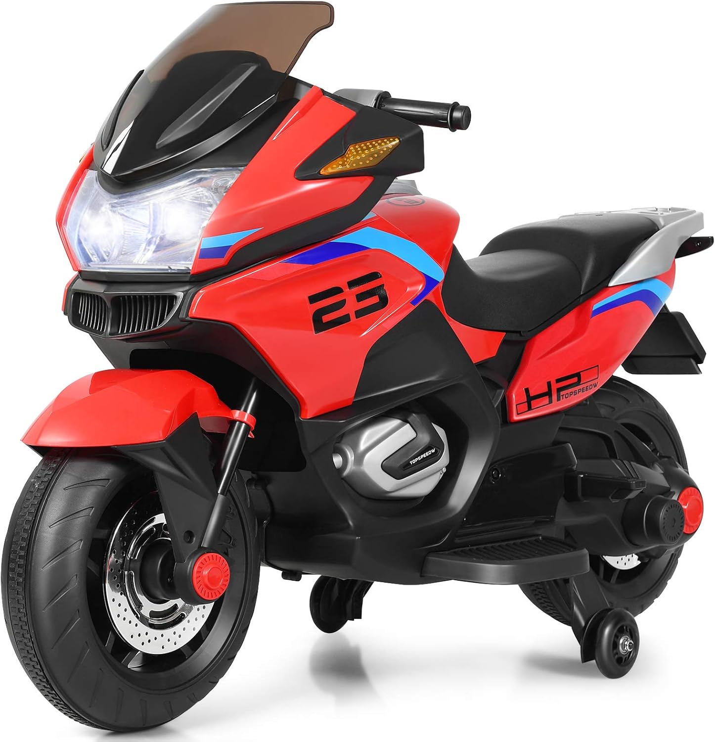 HONEY JOY 12V Kids Motorcycle, Battery Powered Electric Vehicle for Kids, Training Wheels, LED Lights, Foot Pedal, Spring Suspension, Ride On Motorcycle, Gift for Boys Girls 3+ (Red)