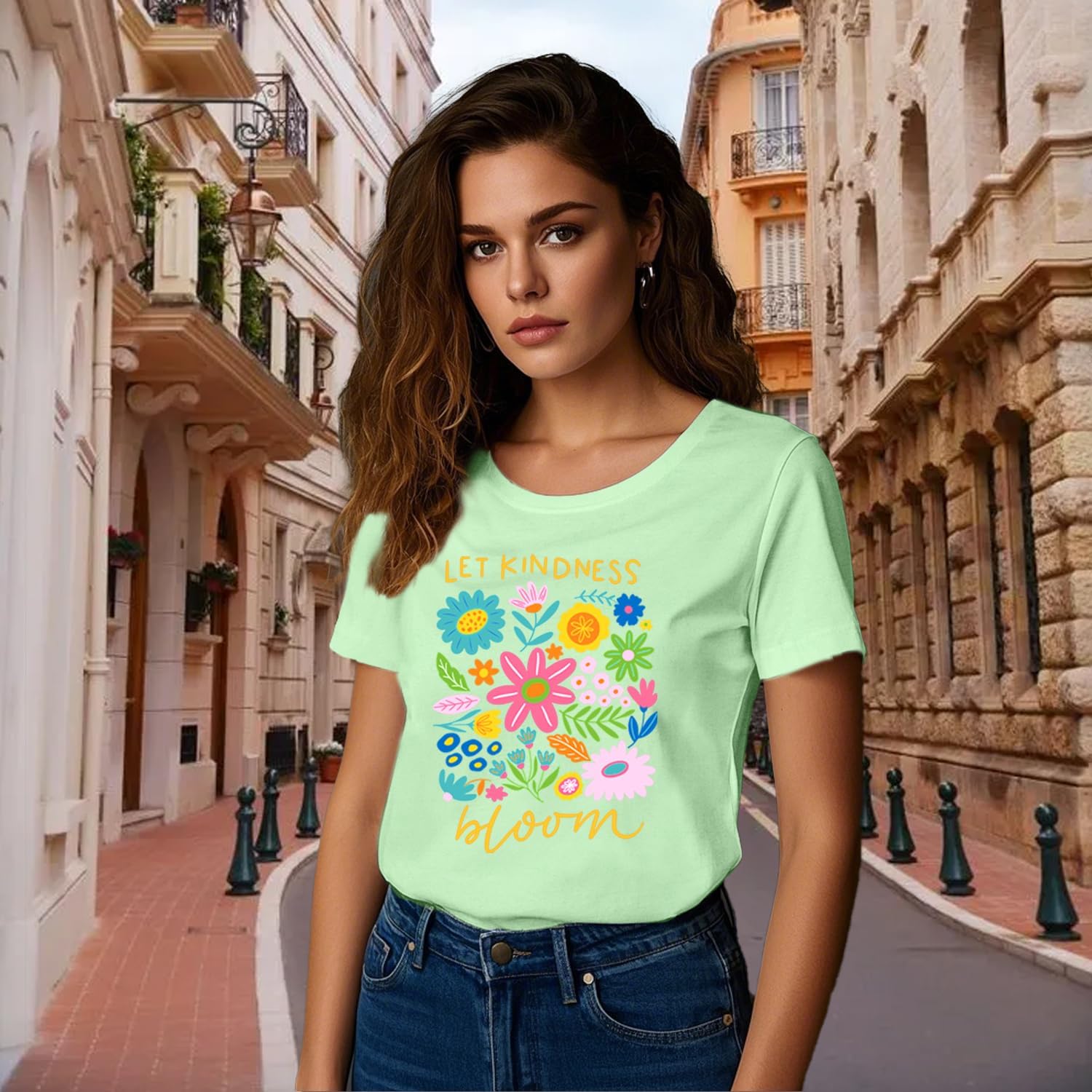 Be Kind Shirt Women Let Kindness Bloom T-Shirts Cute Floral Tee Tops - Image 2