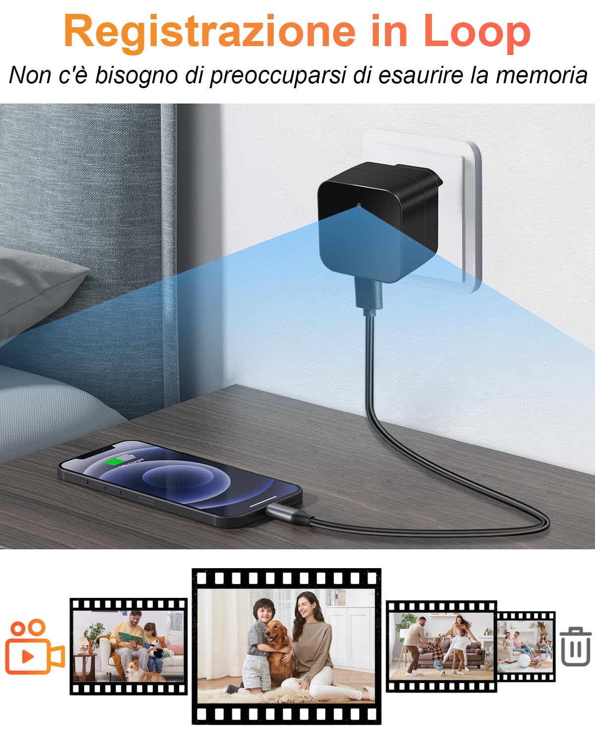 UYIKOO Telecamera Nascosta WiFi, 5G Mini Telecamera Spia Senza Fili Caricatore USB, Microcamera Spia Spy Cam 1080P HD Rilevazione del Movimento Videocamera Controllo Tuyasmart App per Casa Ufficio