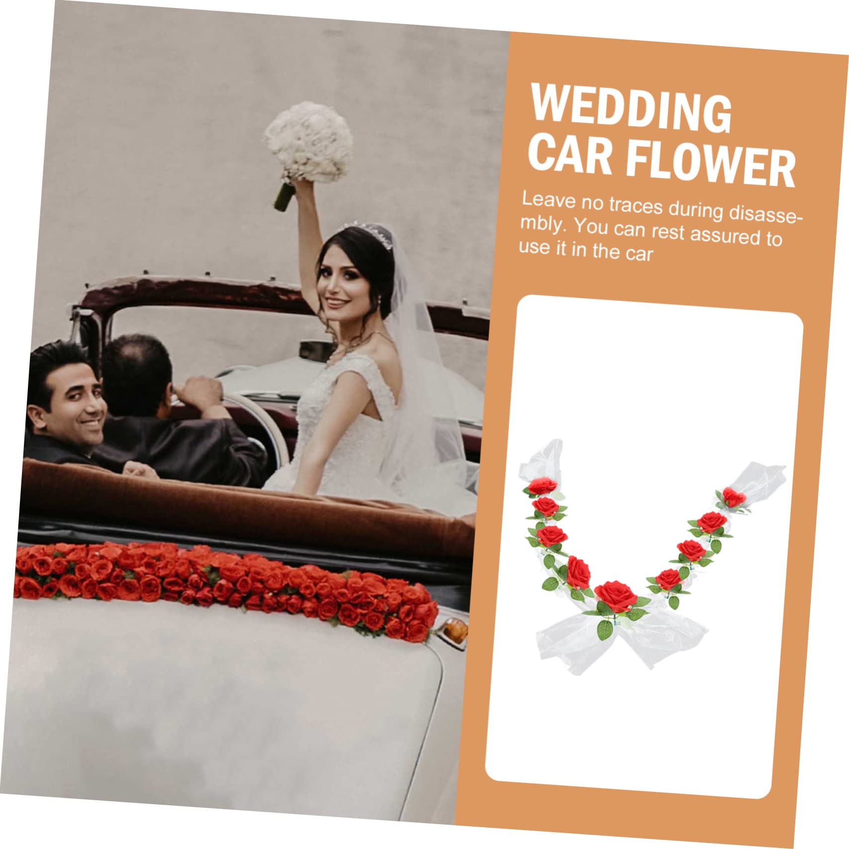 Cabilock 2sätze Kunstrosen Für Hochzeitsauto-Dekoration Weiße Rosen Mit Band Für Hochzeiten Und Valentinstag Hochzeitsdeko Für Auto Und Veranstaltungen