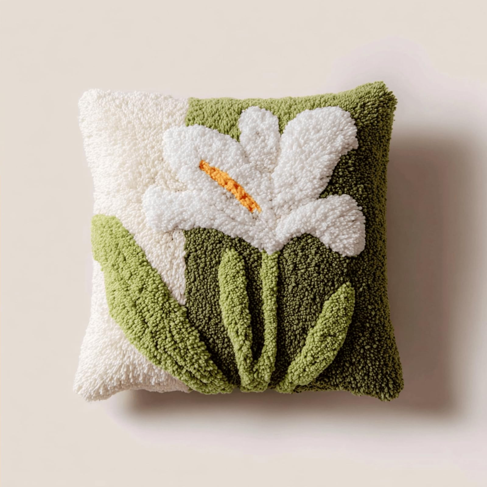 Xdeghuangss Multicolor Latch Hook Cushion Kit,Diy Pillow Cover Craft Kit,43X43 Cm,Lily