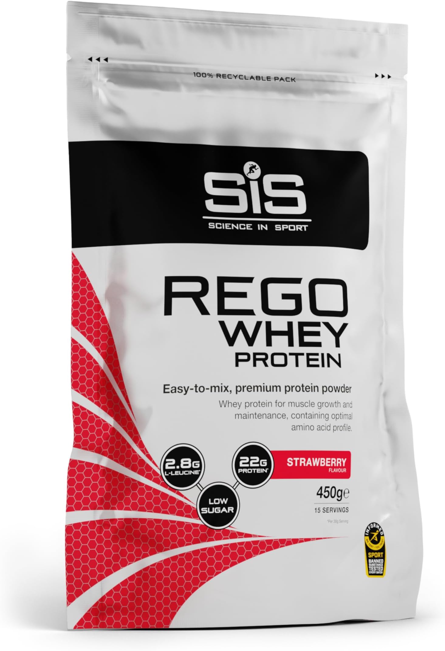 Science In Sport Rego Whey Protein Powder | 22g Protein | 2.8g Leucine | Low Sugar & Calorie | Protein Shake | Maintain Muscle | Post Workout Recovery Drink | Strawberry Flavour | 15 Servings | 450g