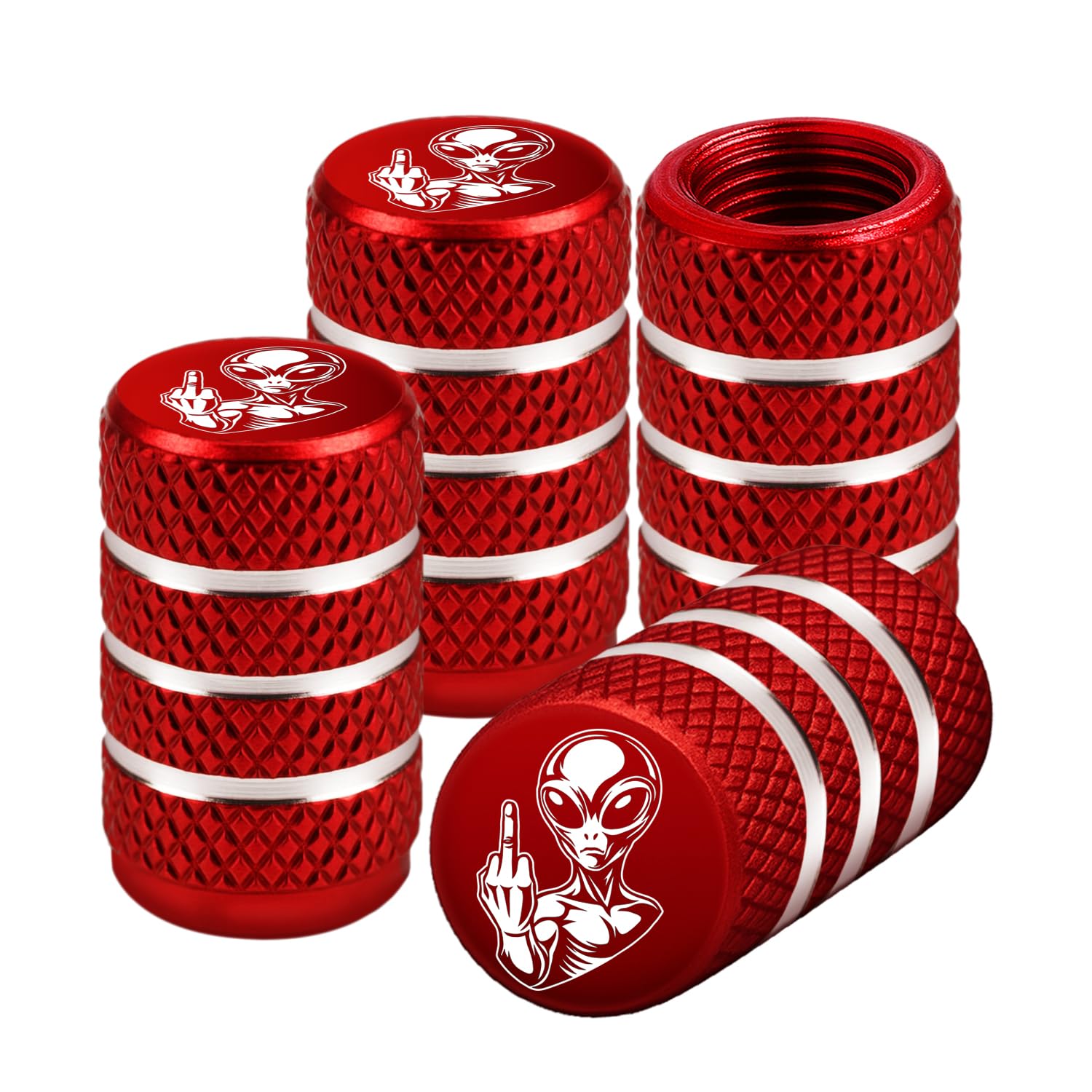 Alien - Juego de 4 tapas de válvula de neumático de aluminio anodizado, resistentes a la corrosión, cubiertas universales para automóviles, camiones, motocicletas, SUV y bicicletas, color rojo