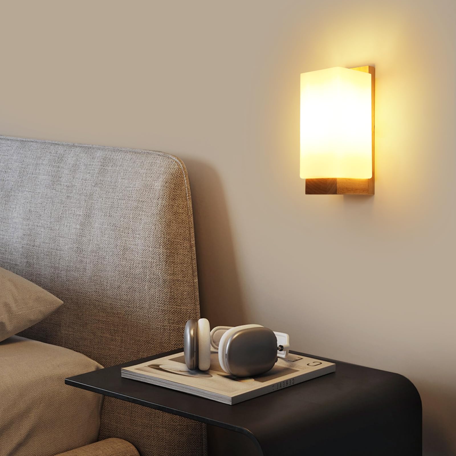 Osairous applique led da parete interno 3000K/4500K/6500K applique da parete dimmerabile a tre colori lampada da parete creativa in legno adatto per camere da letto, corridoi, scale (25 * 12 * 10 cm)