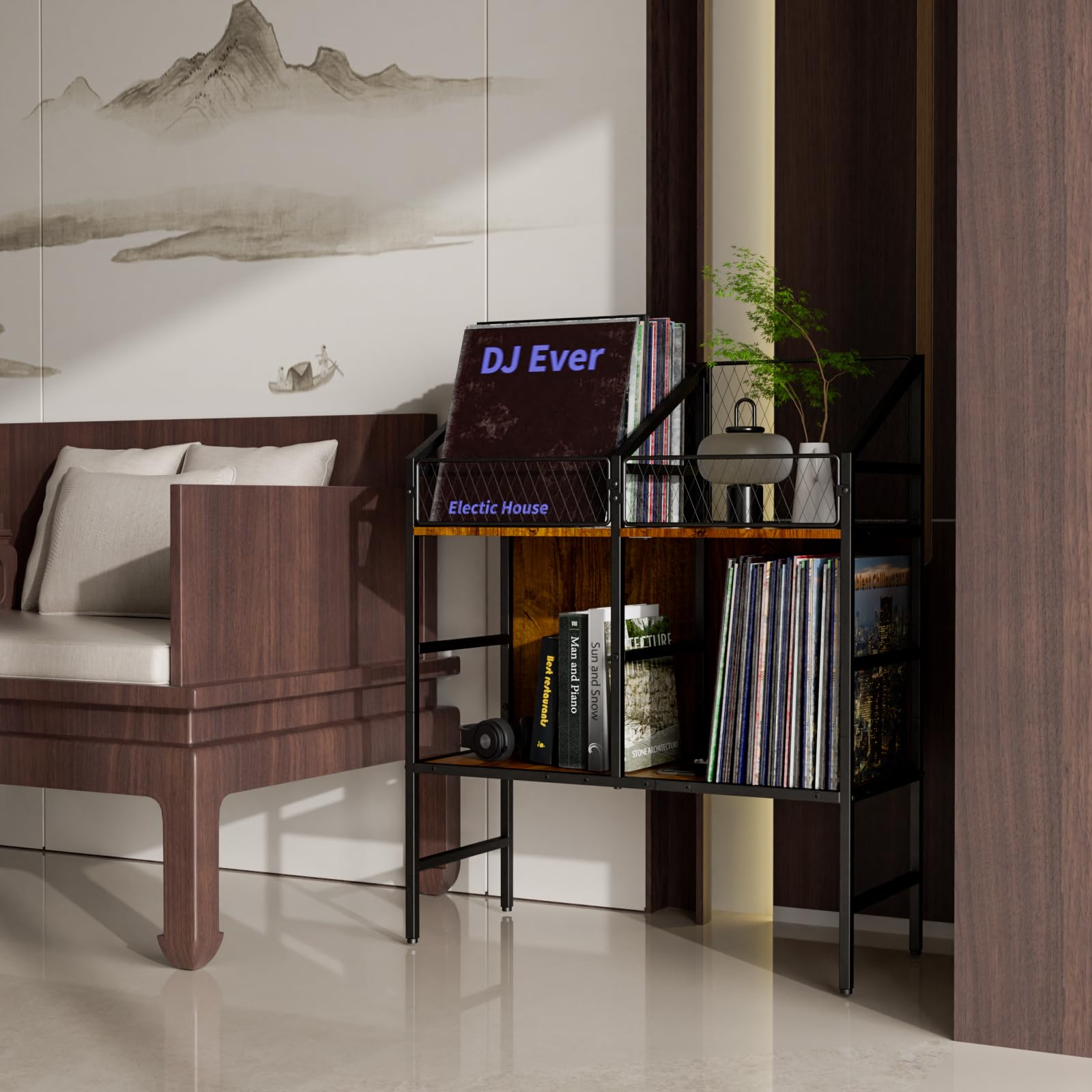 EYOCAL Supporto per dischi in vinile, 200 LP in legno, per album, libri, riviste, documenti, per soggiorno e camera da letto