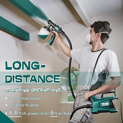 Miniatura 2 de NEU MASTER Pistola de pintura en aerosol HVLP, pistola pulverizadora de pintura eléctrica con manguera de aire de 6 pies, 3 boquillas para pintura