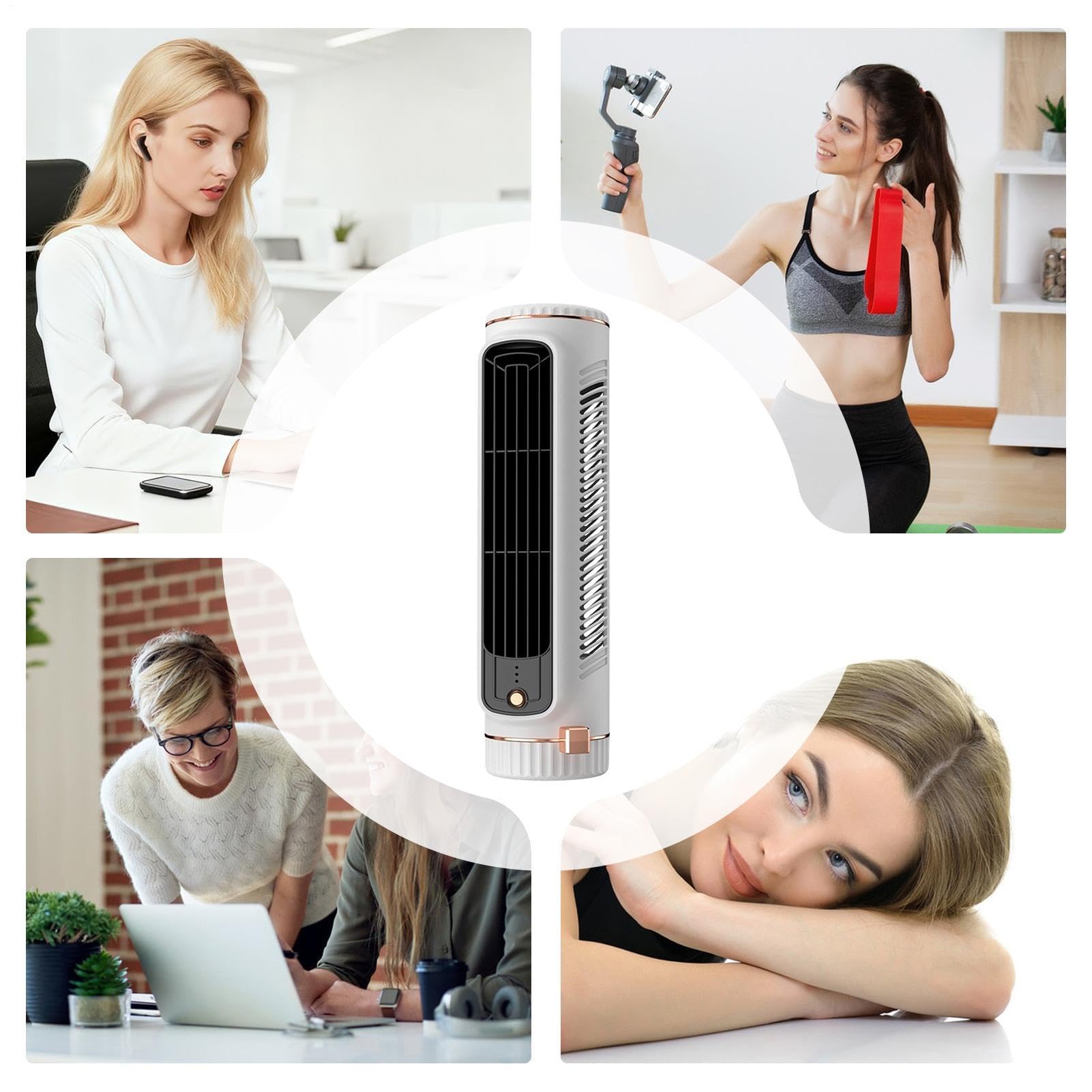 ventilatore a torre, silenzioso, senza lama, 3 velocità, ricaricabile, da tavolo, ventole che si raffreddano come i condizionatori d'aria | per casa, camera da , ufficio