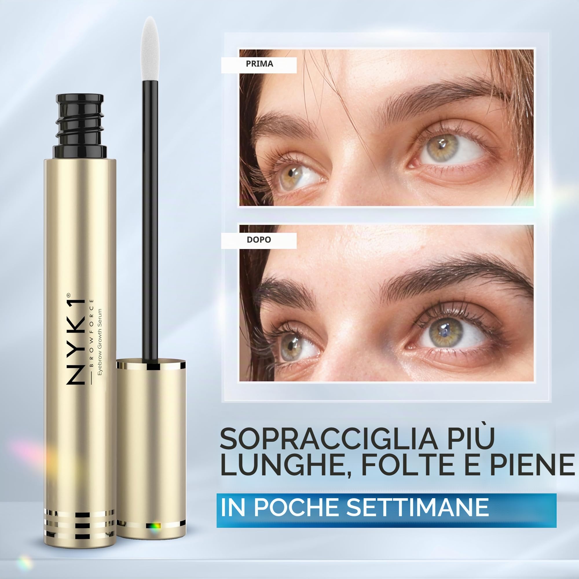 NYK1 CONCENTRATO Siero Sopracciglia Per Sopracciglio Più Piene | XL - 8ml | BrowForce Siero per la Crescita delle Sopracciglia Rade & Troppo Depilate - Formula Avanzata per Risultati Duraturi