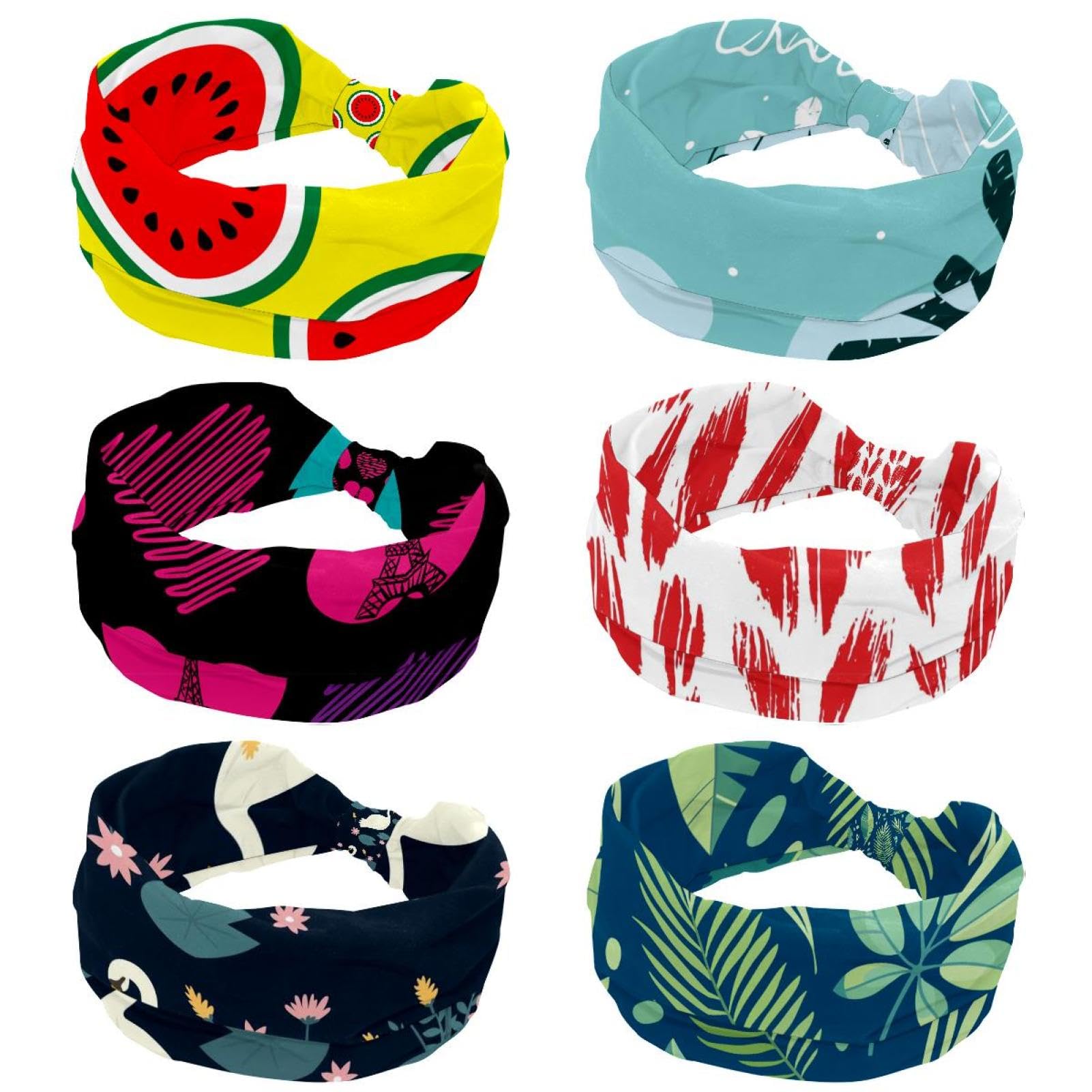 Lot de 6 bandeaux larges à motif Licorne pour femme - Turban antidérapant - Élastiques - Pour yoga, sueur, sport, entraînement