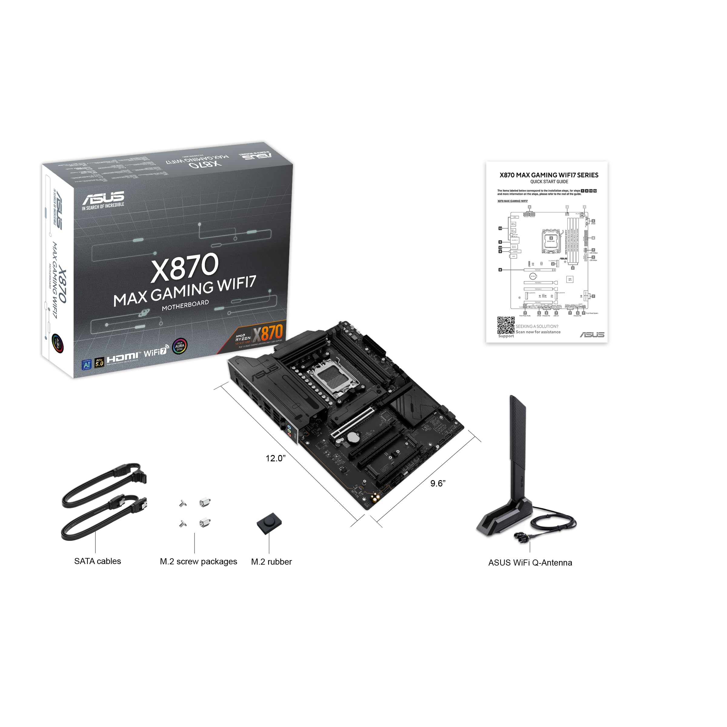 ASUS Scheda madre X870 MAX Gaming WIFI7 AMD AM5 ATX, 12+2+1 DrMOS 80A, DDR5, PCIe 5.0 x16 Q-Release, 3X M.2, Wi-Fi 7 Q-Antenna, 2.5Gb LAN, USB4® Type-C®, USB-C® 20Gbps, BIOS Flashback™, Aura Sync