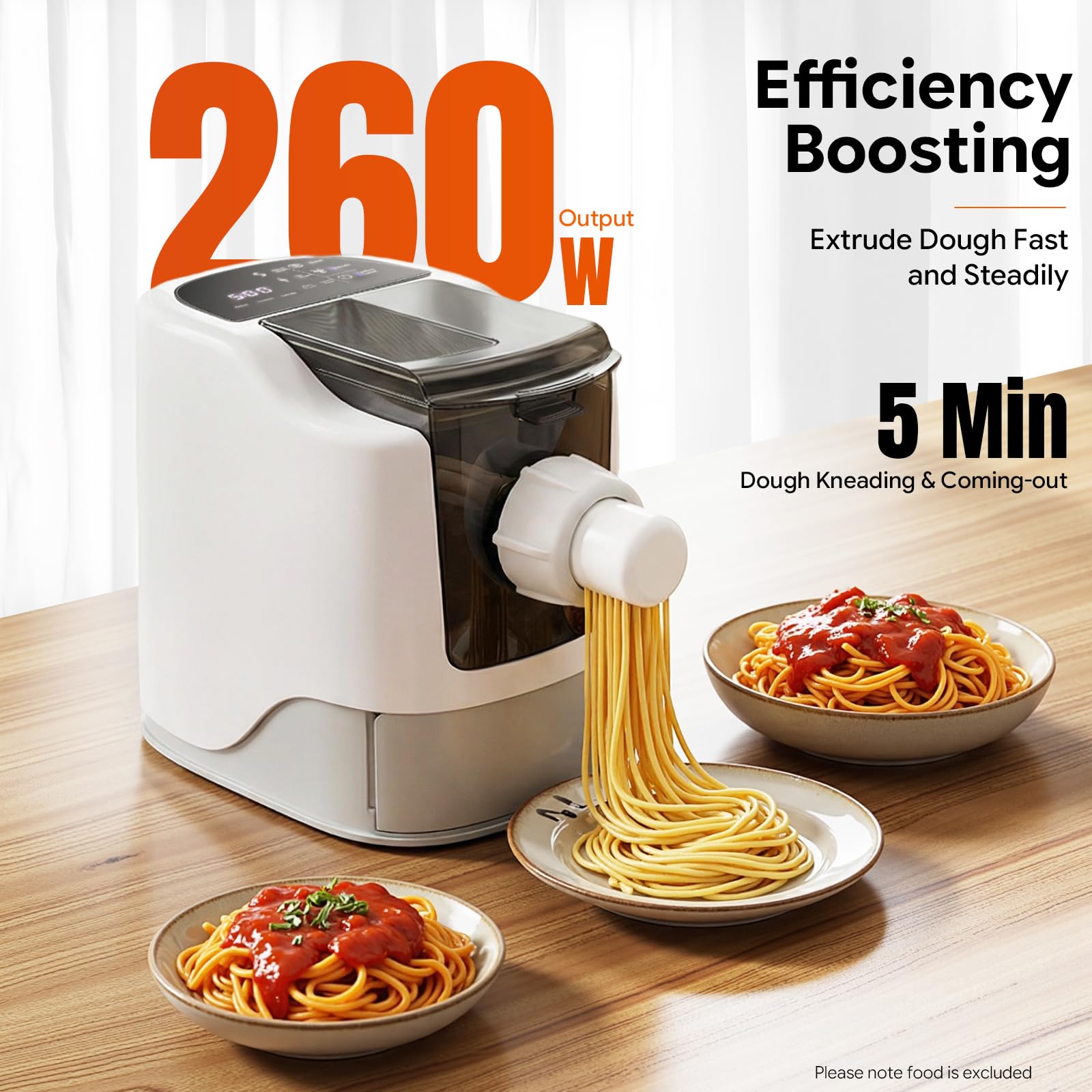 Pastamania Machine à pâtes électrique automatique 260 W avec 13 moules, capacité de 500 g, écran LED, multifonction pour la maison
