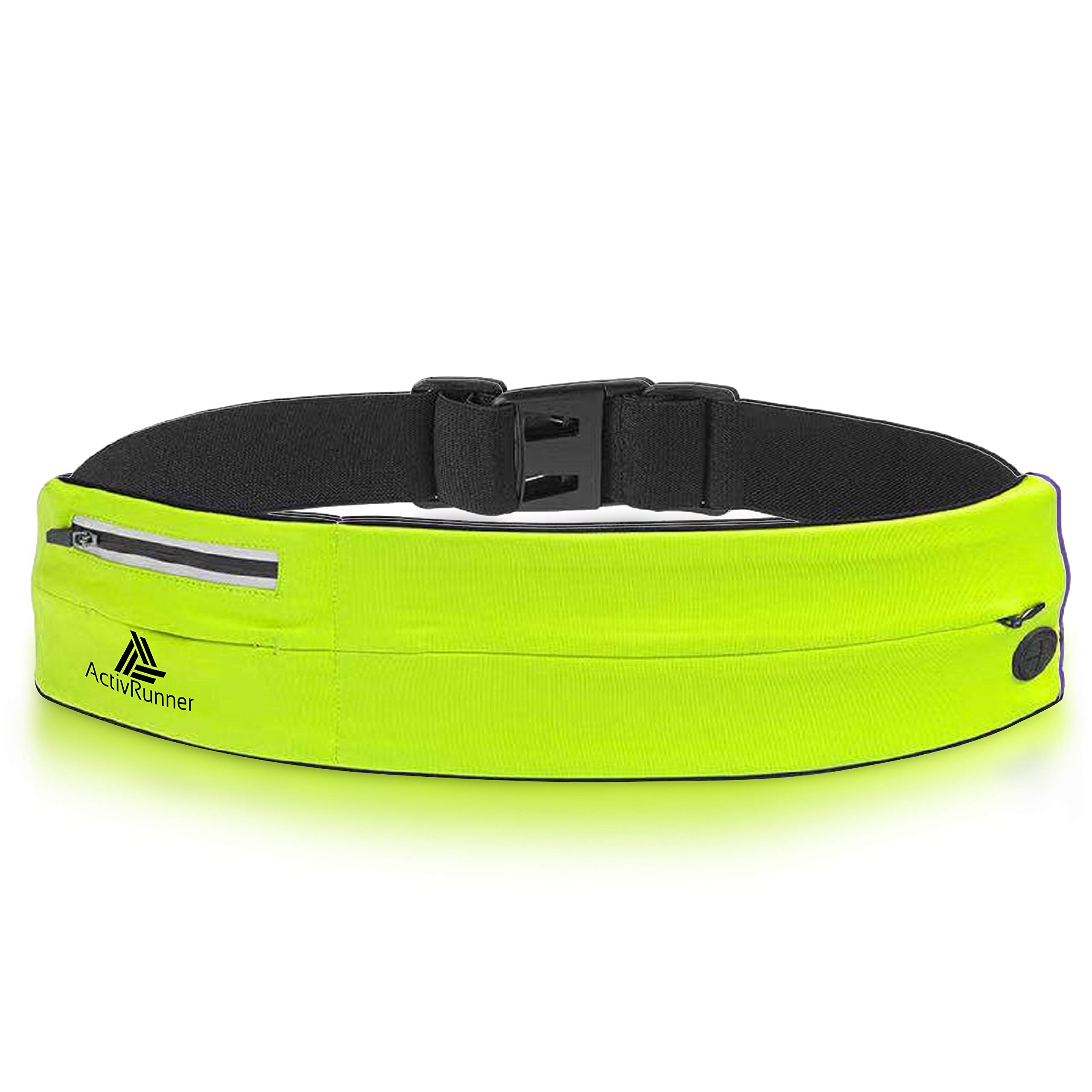 ActivRunnerRunning Belt with Adjustable Waistband, Large Zip Pocket for Phone, Secure Clip for Keys, Reflective. Perfect Waist Pack for Running, Gym Workouts, Cycling. Suitable for Men and Women