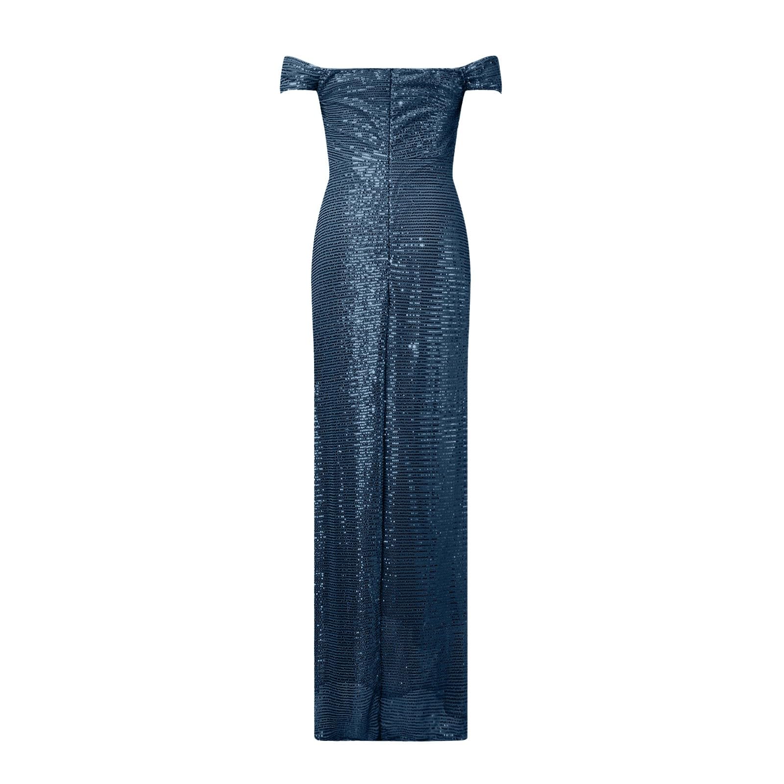 Vestido de fiesta sexy para mujer, diseño de sirena sin tirantes, línea A, vestido de lentejuelas, tul brillante, vestido de novia con raja, hombros descubiertos, vestidos de baile de graduación