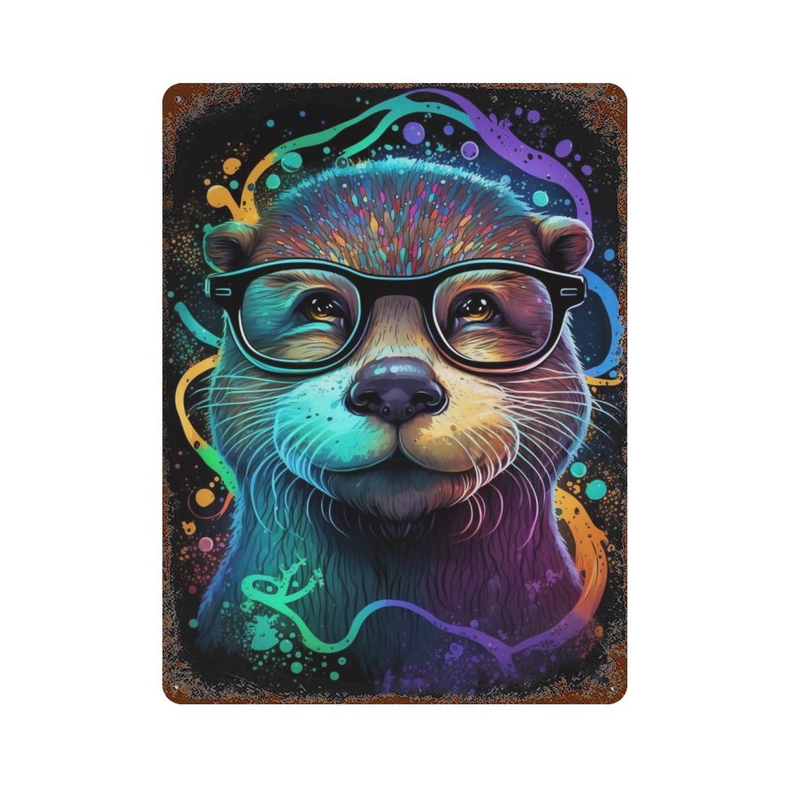 Garage Style Colorful Otter Art Print Decorative Tin Sign 15.7"x11.8", Shabby Chic Decor for Bar And Workshop