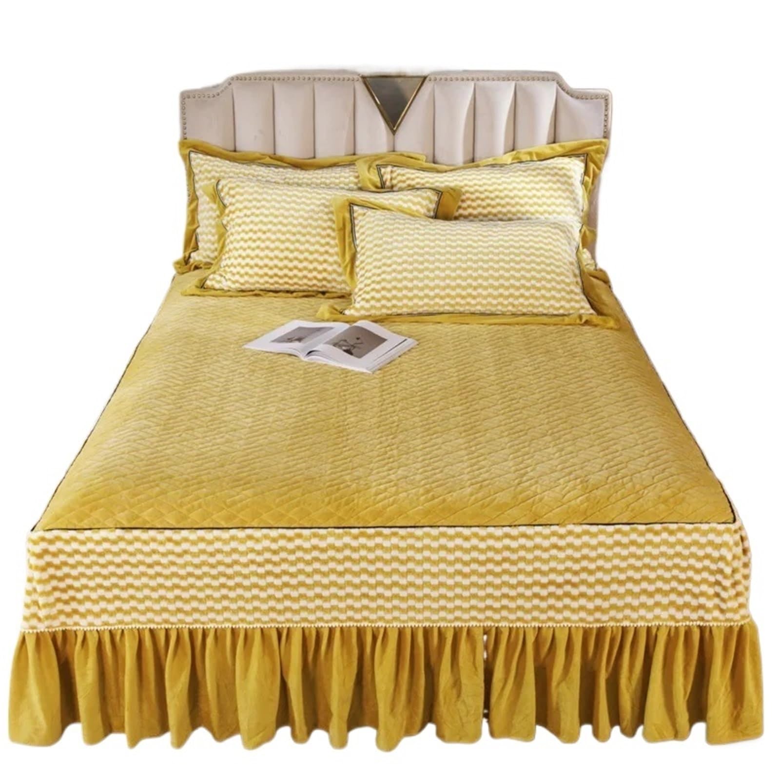 Winter Thicken Warm Coral Fleece Quilted Bed Skirt King Queen Size Bedspread Soft Cover Not Including Pillowcase(Color,1pc skirt 180x200cm)