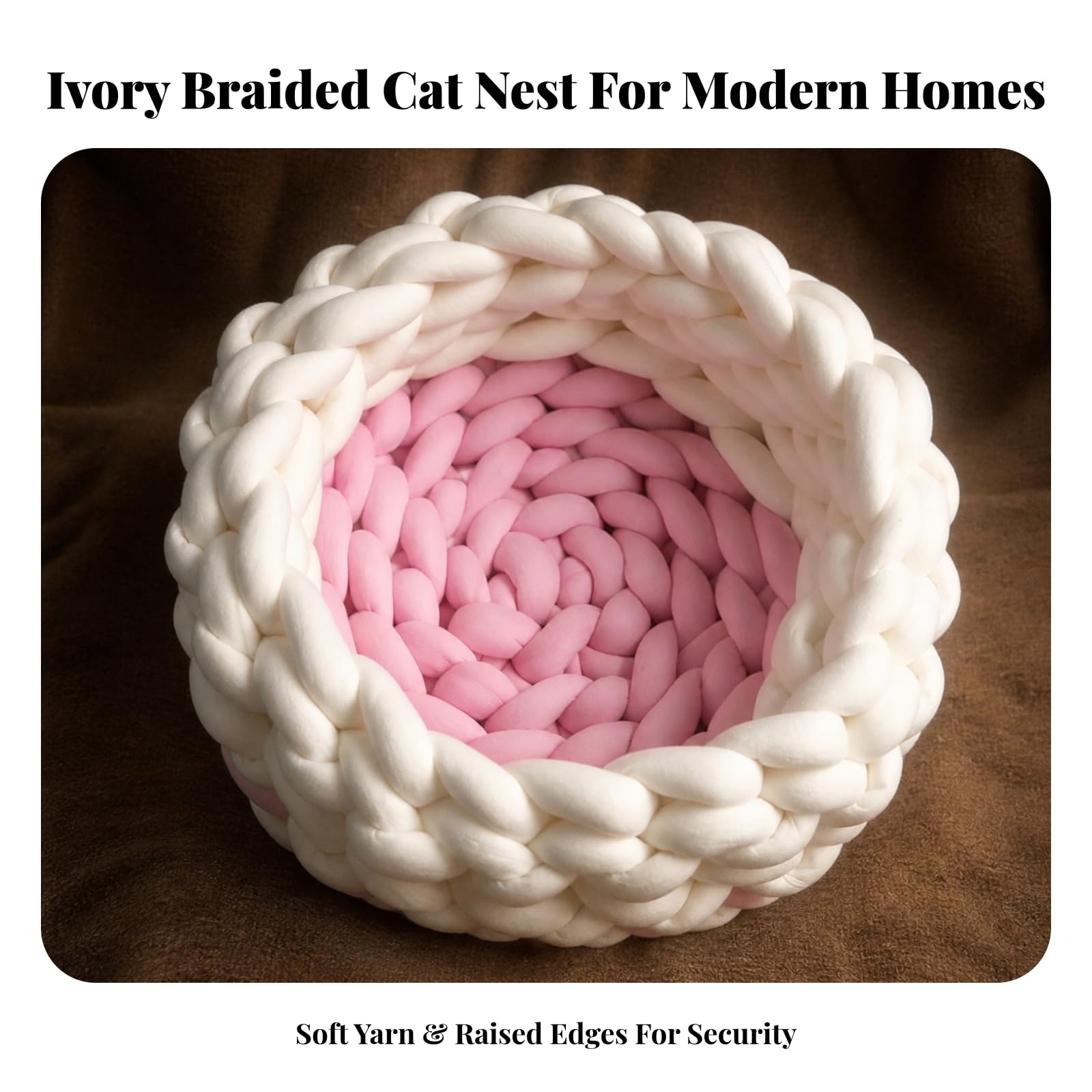 Handgeflochtenes Katzenkissenbett für Kleintiere mit Halboffener Nestform Und Weicher Auflage für Sicheres Schlafen Und für Wohnzimmer Und Haustierfreundliche Räume, Weißgrau, 40CM