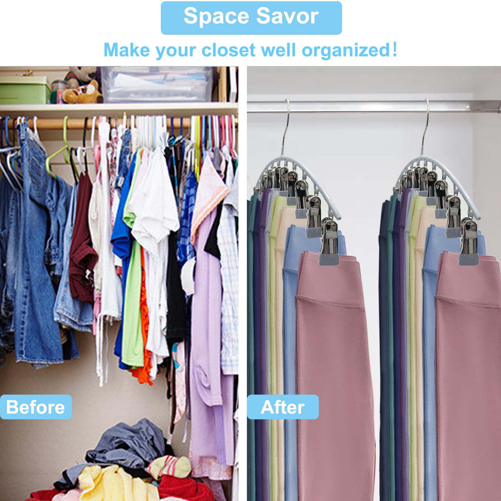 2 Pack Legging & Pants Hanger Organizer - 10 Clips Each, Space Saving Closet Storage For Jeans, Skirts, Hats - View #10