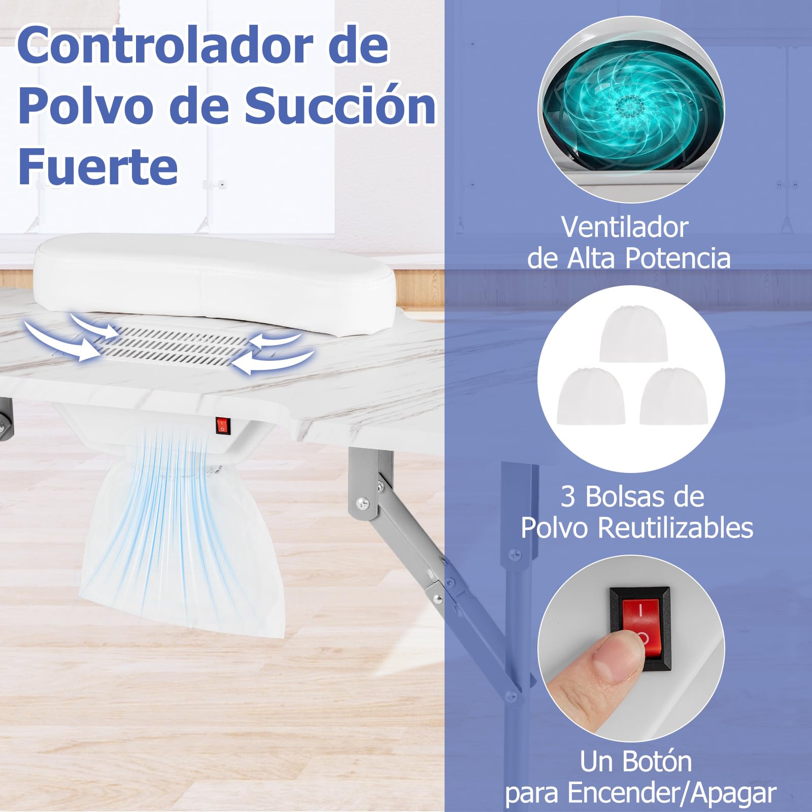 COSTWAY Mesa de Manicura Plegable con Lámpara LED Flexible (Blanco)