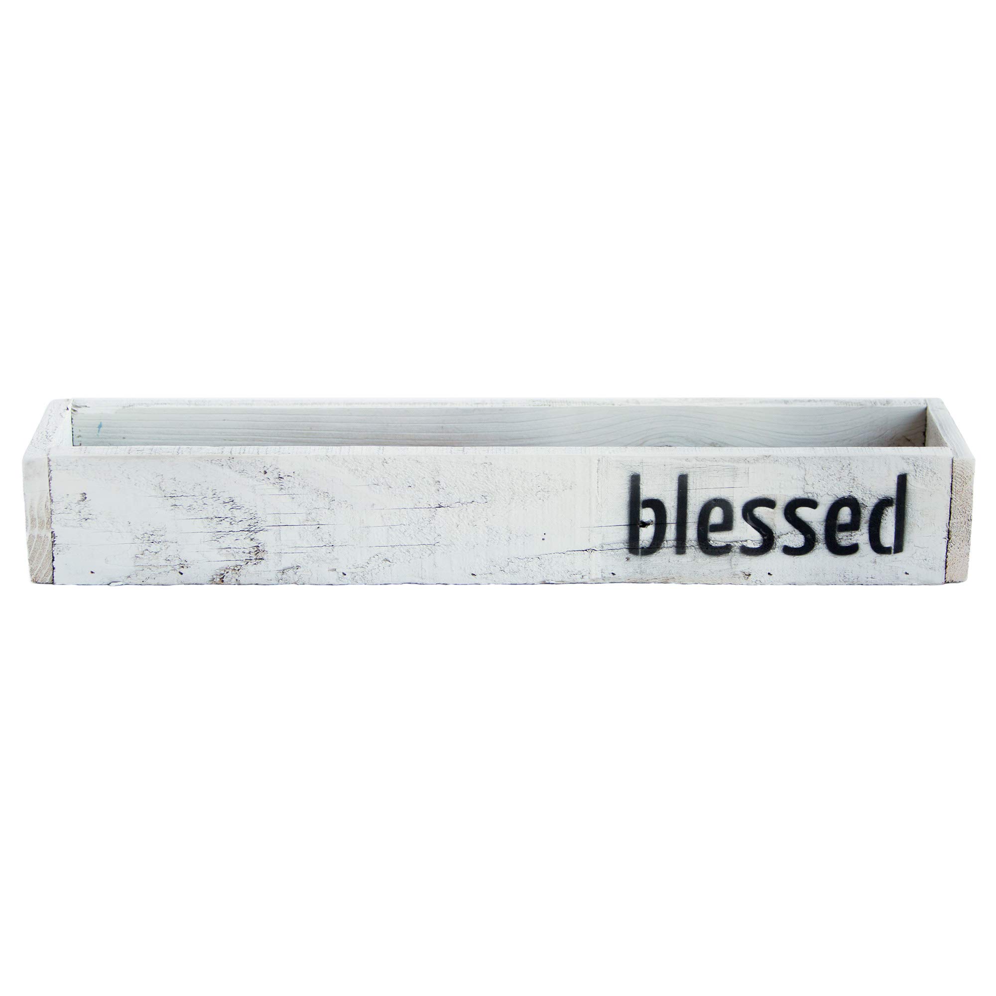 Wood Tray Centerpiece Box 'Blessed' 24 Inch | Handmade Rustic Reclaimed Wood - Whitewash