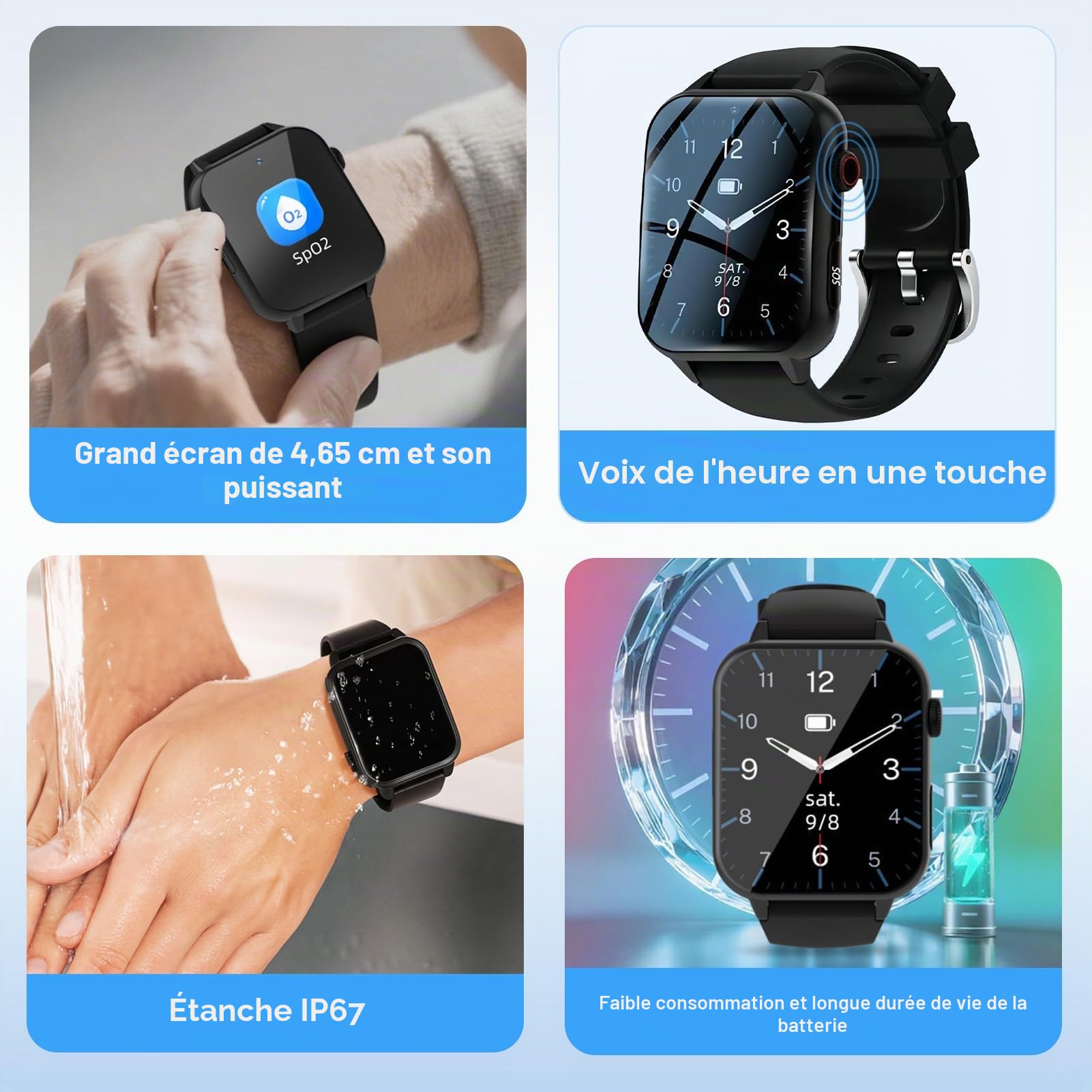 Montre Connectée 4G pour Seniors avec SOS, Détection de Chute, Localisation GPS en Temps Réel, Appels Bidirectionnels, IP67 Étanche, Grand Écran 1,83'', Carte Nano SIM Requise,Noir