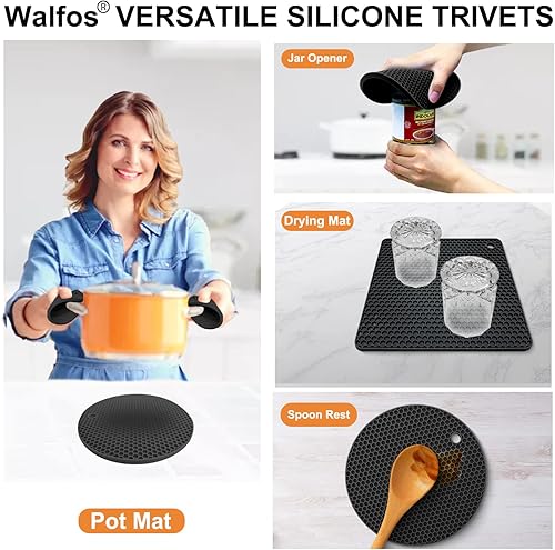 Miniatura 3 de Walfos Alfombrillas de silicona  4 soportes para ollas resistentes al calor, almohadillas calientes antideslizantes multiusos para agarraderas de