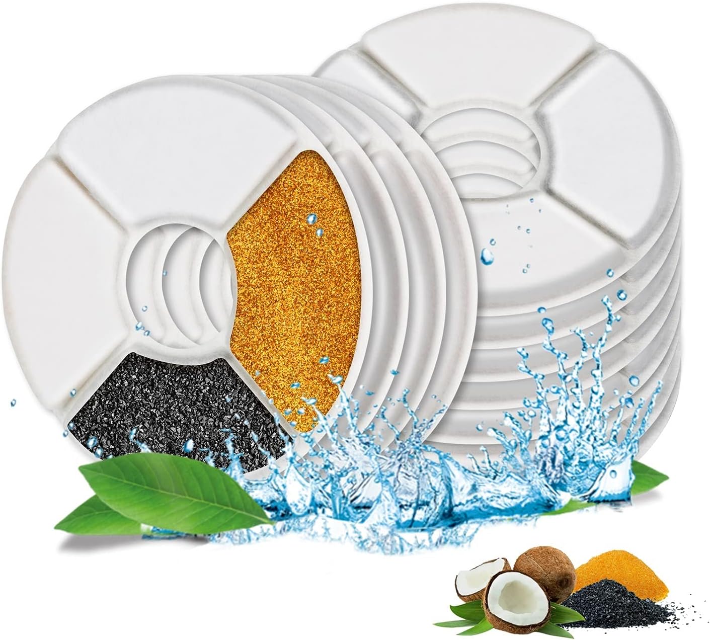 【New Version】 Cat Water Fountain Filters, 8 Pack Replacement Pet Fountain Filter Fit with 3 Premium Filtration System, Packaged with 4 Pre-Filter Sponges & 1 Cleaning Brush