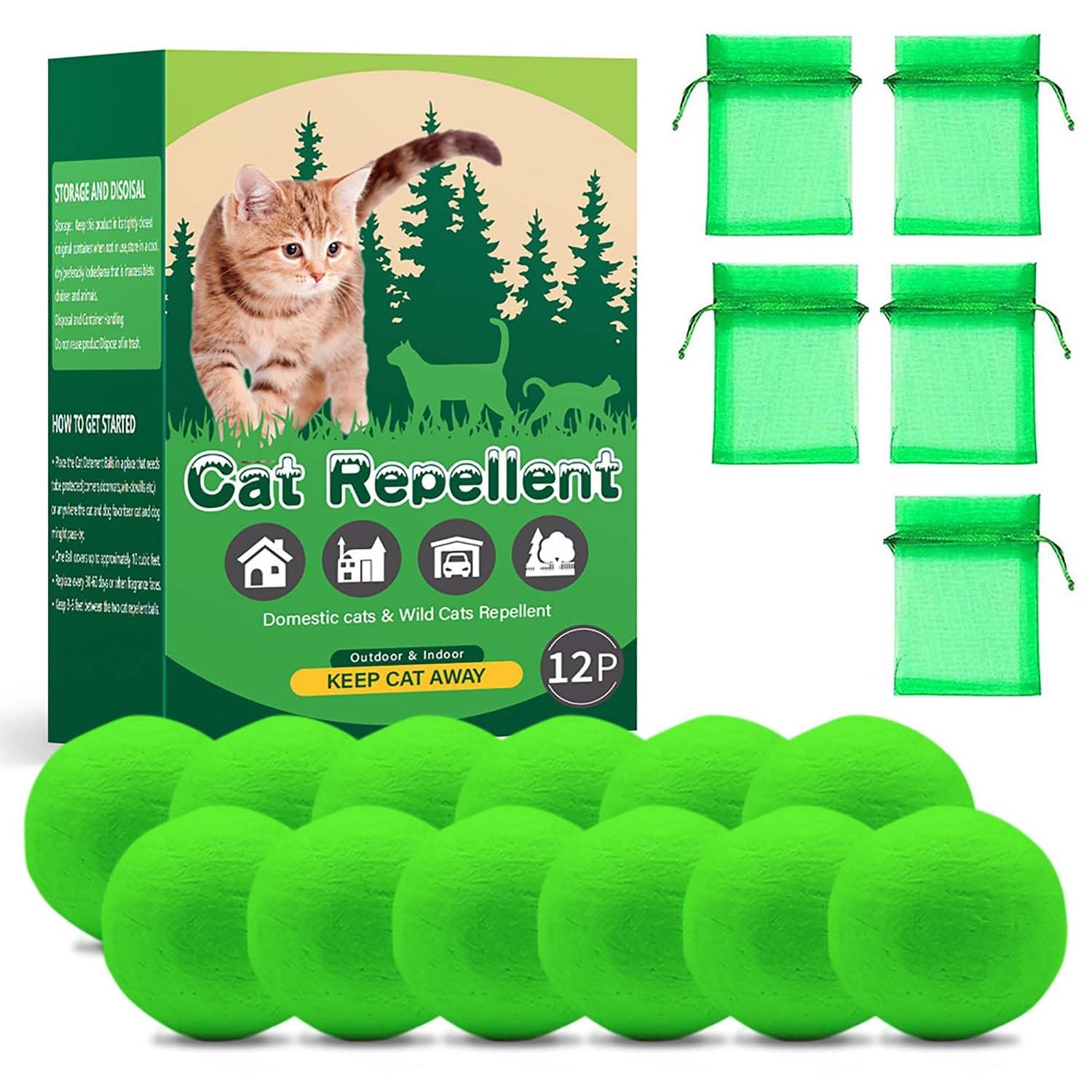 Cat Repellent for Gardens UK, 12PCS Natural Cat Deterrent Essential Oils Ball Outdoor & Indoor, Anti Cat Scratch for Furniture, Keep Cats Off Yard Garden Lawn Plants Trash Can,Keep Cats Away
