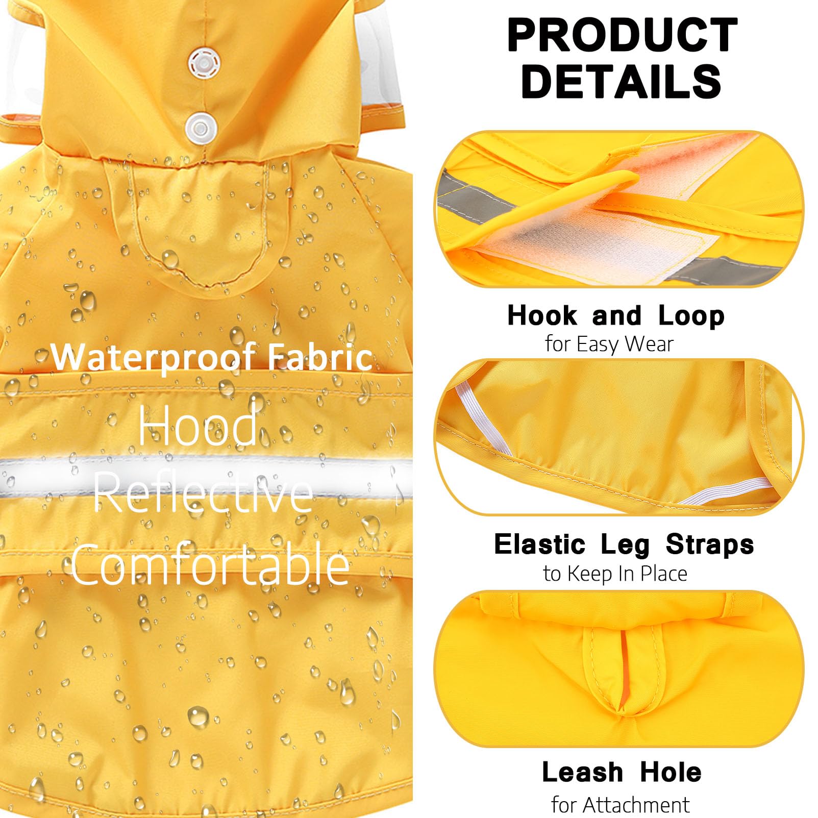 SMALLLEE_LUCKY_STORE Cute Duck Dog Raincoat with Clear Hood and Harness Hole Adjustable Waterproof Rain Jacket for Small Medium Large Dogs Boy Girl Reflective Pet Poncho - Image 4