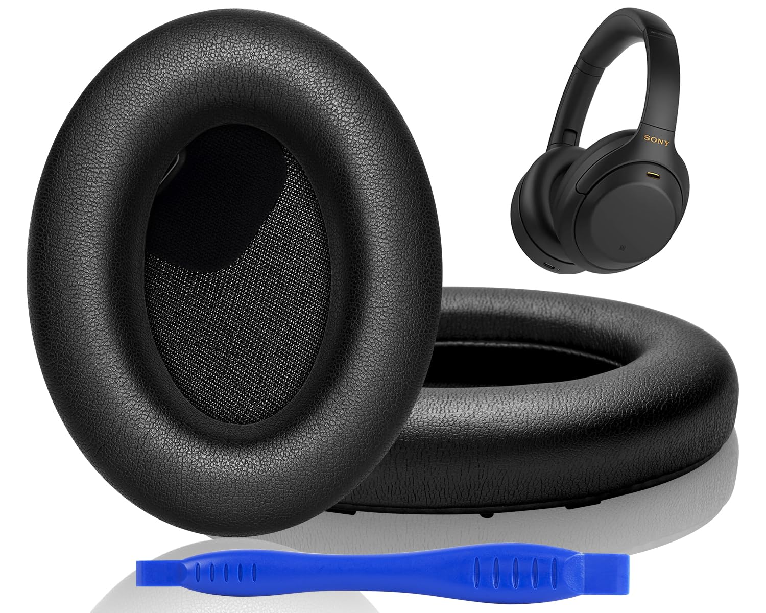 Ersatz Ohrpolster für Sony WH-1000XM4 (WH1000XM4) Over-Ear-Kopfhörern, Kopfhörer Ersatzpolster mit weichem Proteinlederund Memory-Schaum, Schwarz
