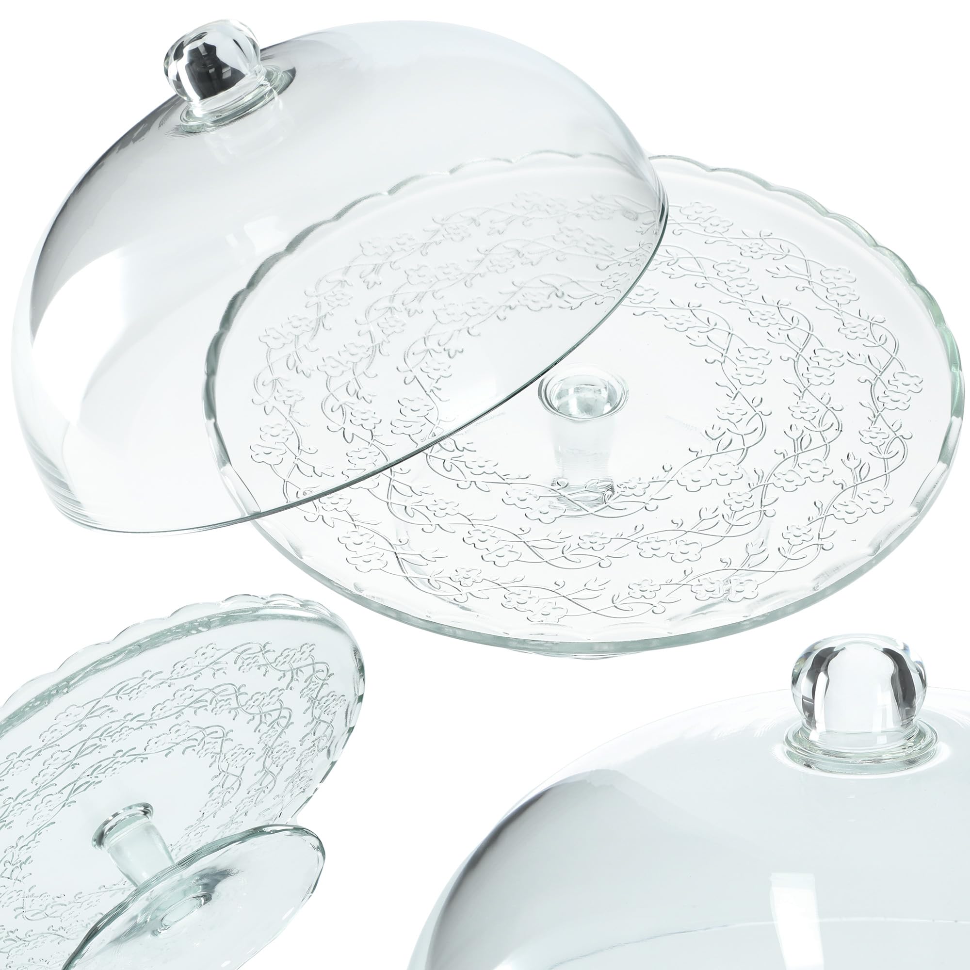KADAX Soporte para tartas con tapa, plato transparente para tartas con pie, elegante campana de cristal, resistente plato para servir (redondo de 29 cm de diámetro)