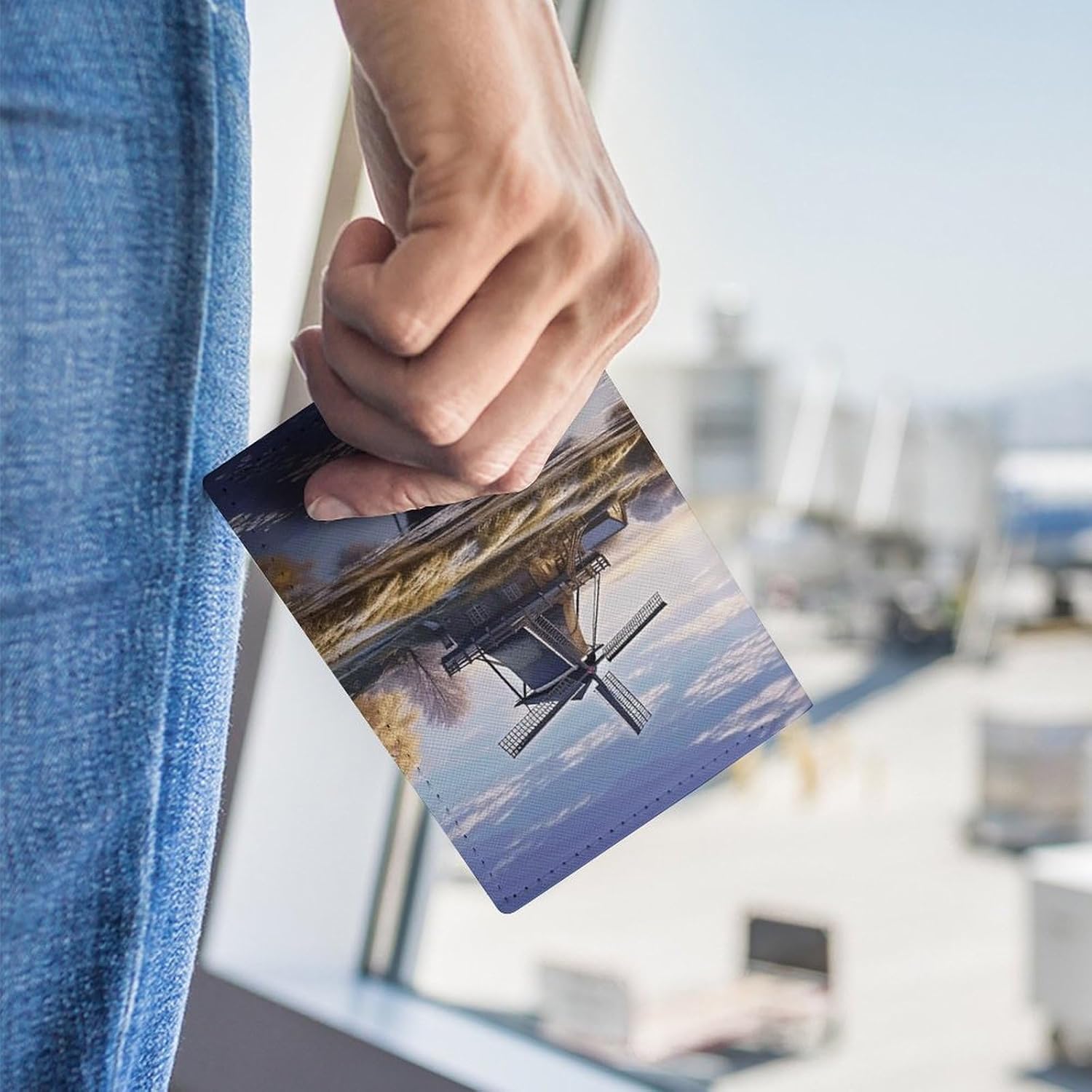 Passport Protective Cover, Landscape with A Traditional Windmill Print Passport Cover Travel Document Protector Travel Passport Wallet Passport Sleeve
