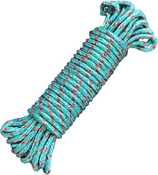 5/32" x 32 Ft Diamond Braided Rope, Nylon Rope, Multipurpose Clotheline Rope, Multi Purpose Tie Down Rope, Extra Strength-Sunlight and Weather Resistant 1-Pack, Color Random