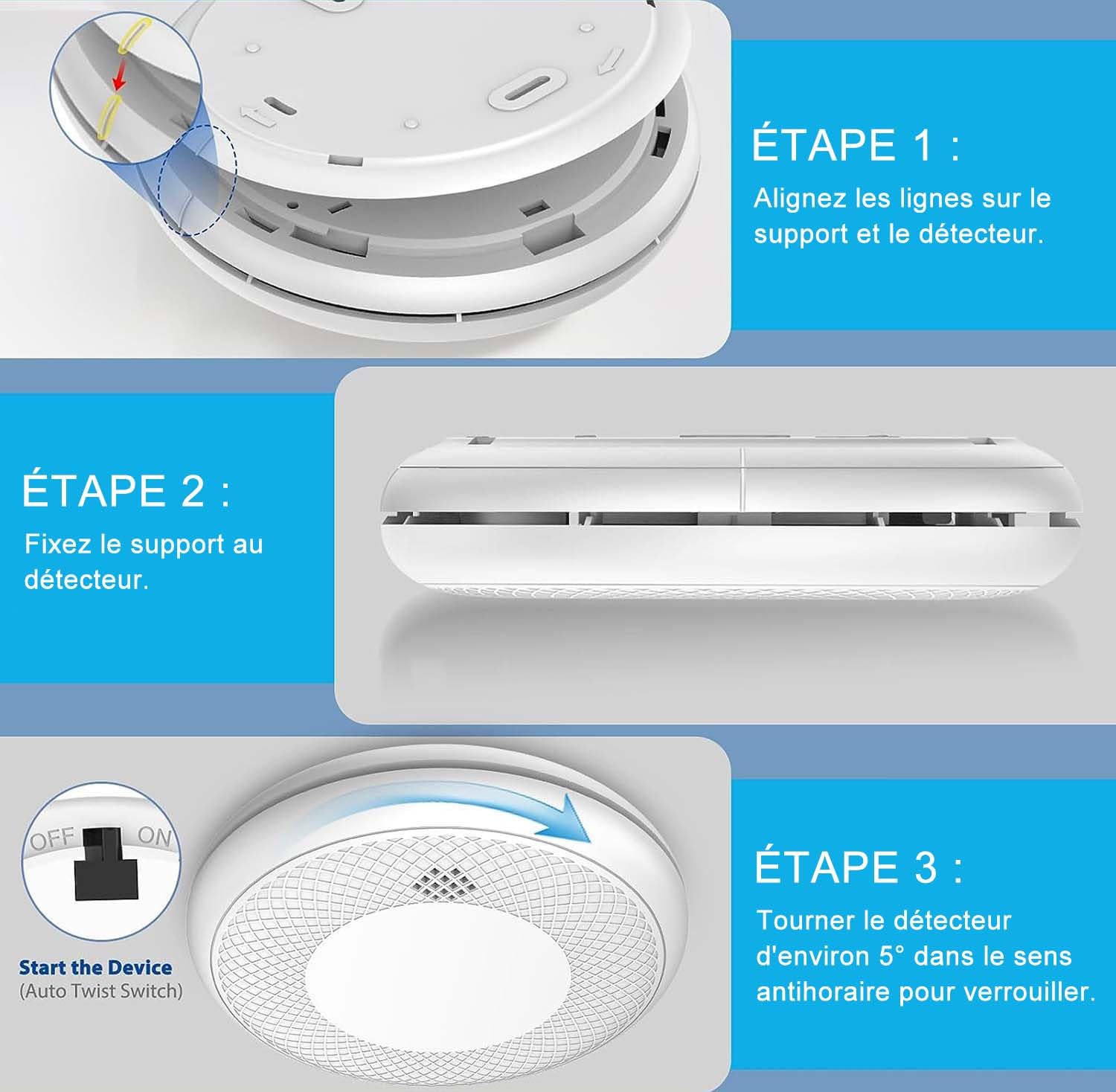Détecteur de fumée Wi-FI Intelligent, Batterie de 10 Ans avec Notification d'App, Fonction silencieuse et Auto-Test, Conforme à la Norme en 14604 (Compatible avec l'App Tuya/Smart Life)-1 pièces