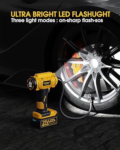 Vista 7 de KeenPower Inflador de Neumáticos Sin Cables Compresor de Aire Portátil, Bomba de Aire para Neumáticos de Coche de 160PSI, Compresor de Aire Amarillo