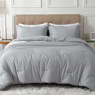 Queen Comforter Set, Light Grey Comforter for Queen Size Bed, Soft Warm Bedding Set 3 Pieces for All Seasons, 1 Comforter (88"x88") and 2 Pillow Shams (20"x30")